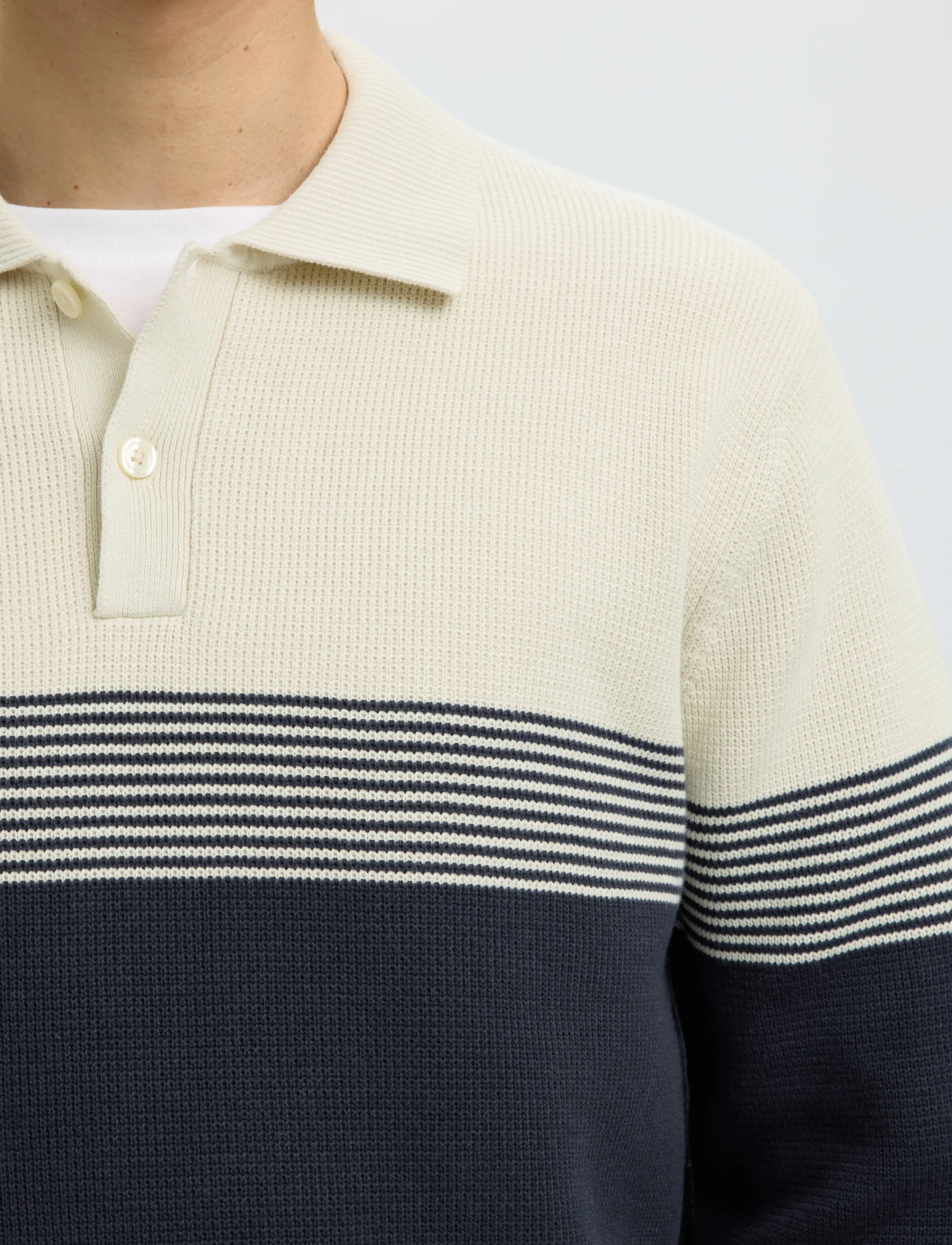 Selected - SLMDANE LS KNIT STRIPE POLO - poloer i strik med lange ærmer - silver birch - 4