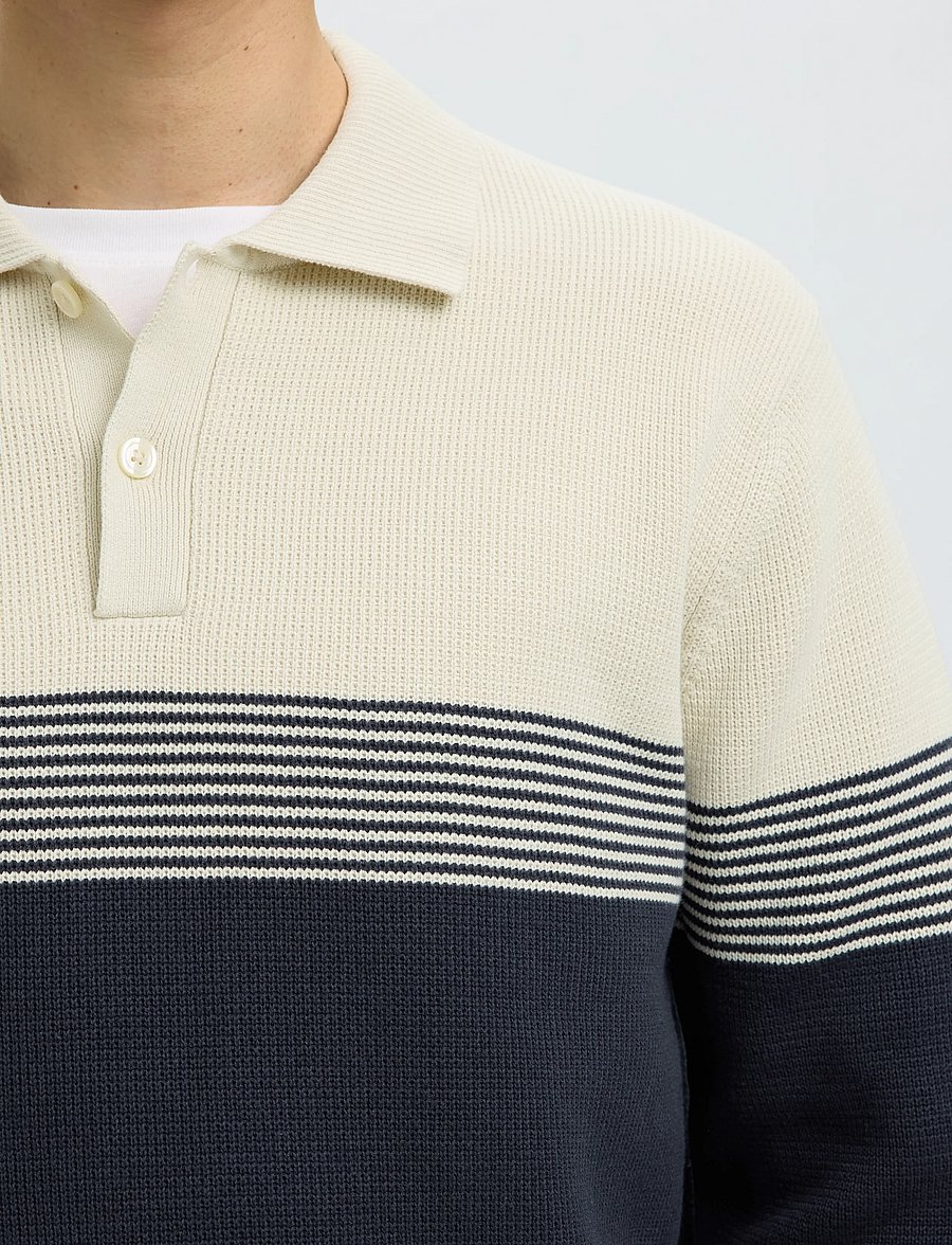 Selected - SLMDANE LS KNIT STRIPE POLO - poloer i strik med lange ærmer - silver birch - 4