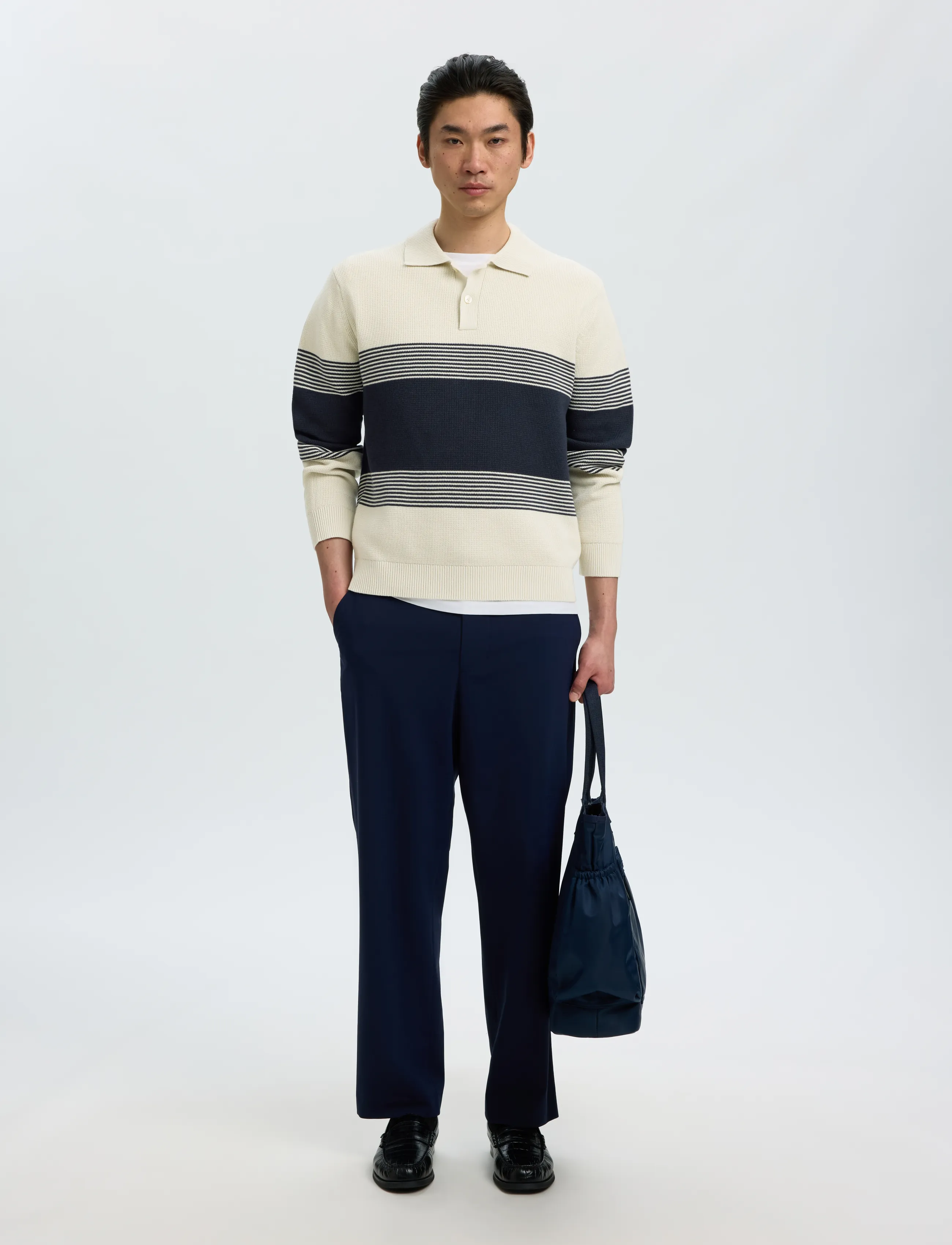 Selected - SLMDANE LS KNIT STRIPE POLO - poloer i strik med lange ærmer - silver birch - 5