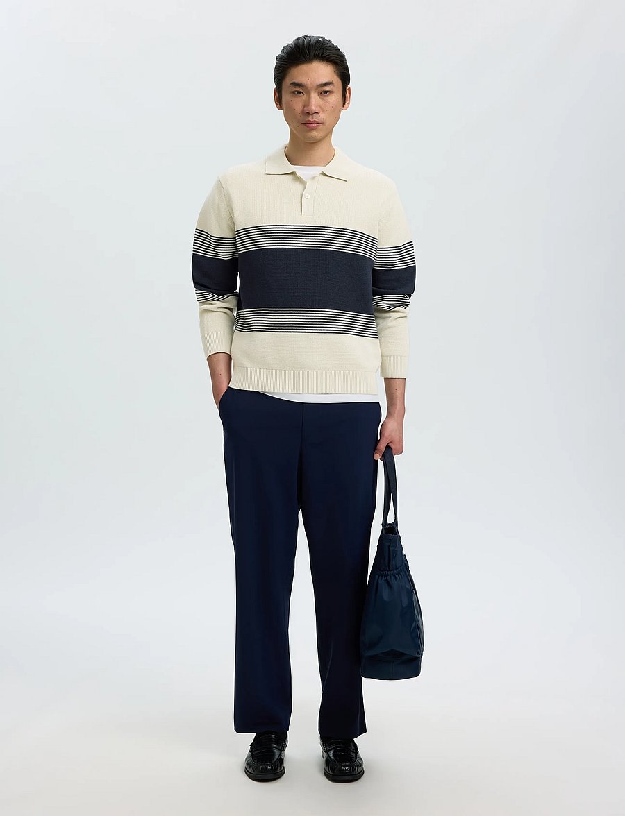 Selected - SLMDANE LS KNIT STRIPE POLO - poloer i strik med lange ærmer - silver birch - 5