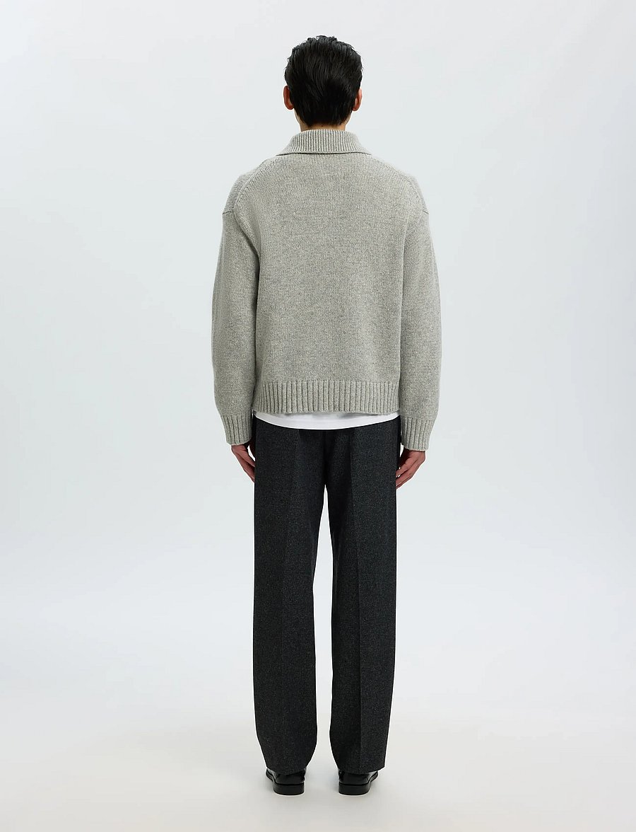 Selected - SLMCODY LS KNIT RLX POLO COLLAR NOOS - långärmade stickade pikétröjor - light grey melange - 2