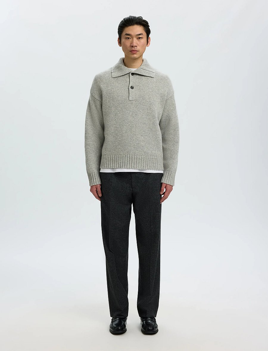 Selected - SLMCODY LS KNIT RLX POLO COLLAR NOOS - långärmade stickade pikétröjor - light grey melange - 3