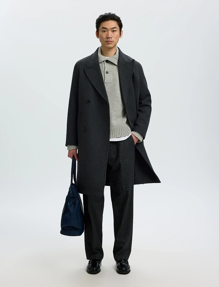 Selected - SLMCODY LS KNIT RLX POLO COLLAR NOOS - långärmade stickade pikétröjor - light grey melange - 5