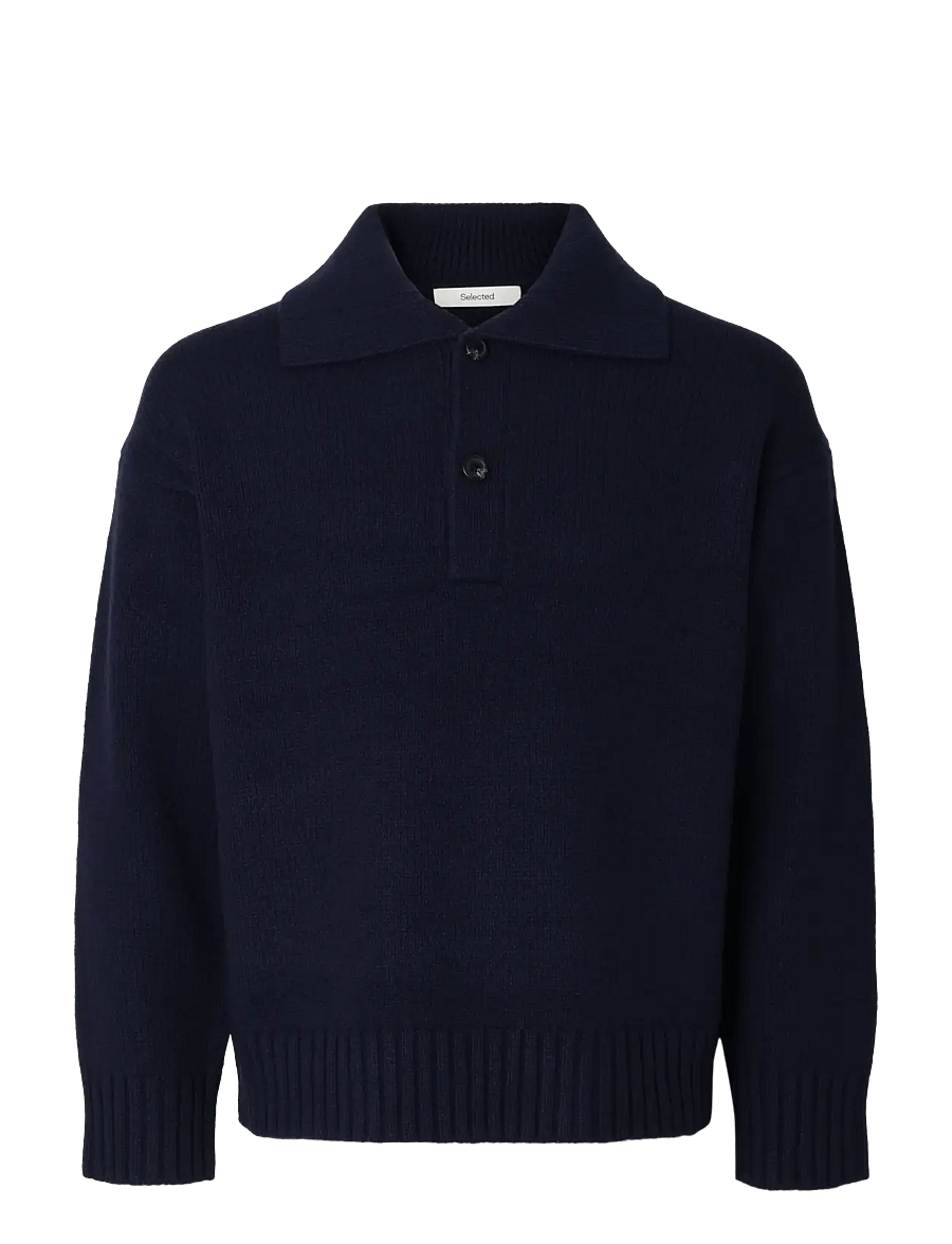 Selected - SLMCODY LS KNIT RLX POLO COLLAR NOOS - långärmade stickade pikétröjor - sky captain - 1