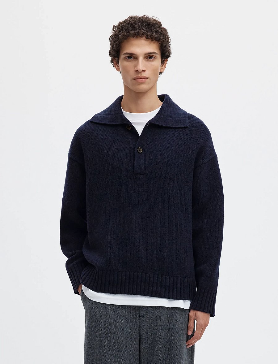 Selected - SLMCODY LS KNIT RLX POLO COLLAR NOOS - långärmade stickade pikétröjor - sky captain - 0