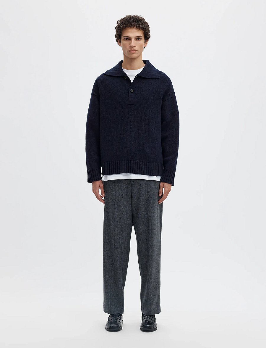 Selected - SLMCODY LS KNIT RLX POLO COLLAR NOOS - långärmade stickade pikétröjor - sky captain - 3