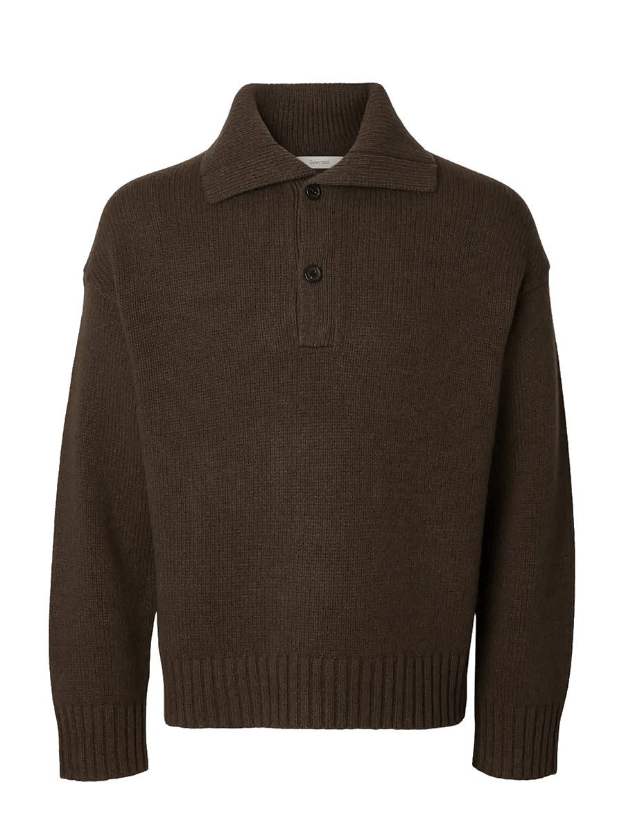 Selected - SLMCODY LS KNIT RLX POLO COLLAR NOOS - long-sleeved knitted polos - turkish coffee - 1
