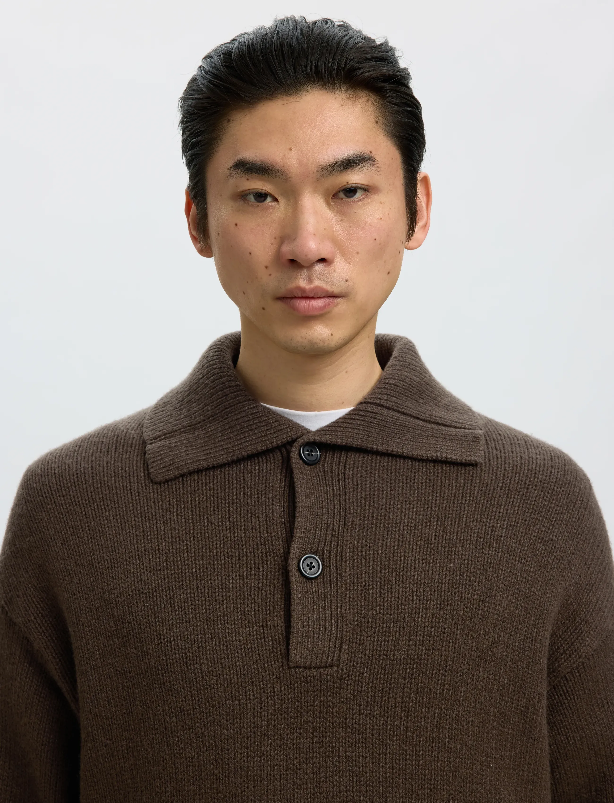 Selected - SLMCODY LS KNIT RLX POLO COLLAR NOOS - long-sleeved knitted polos - turkish coffee - 4
