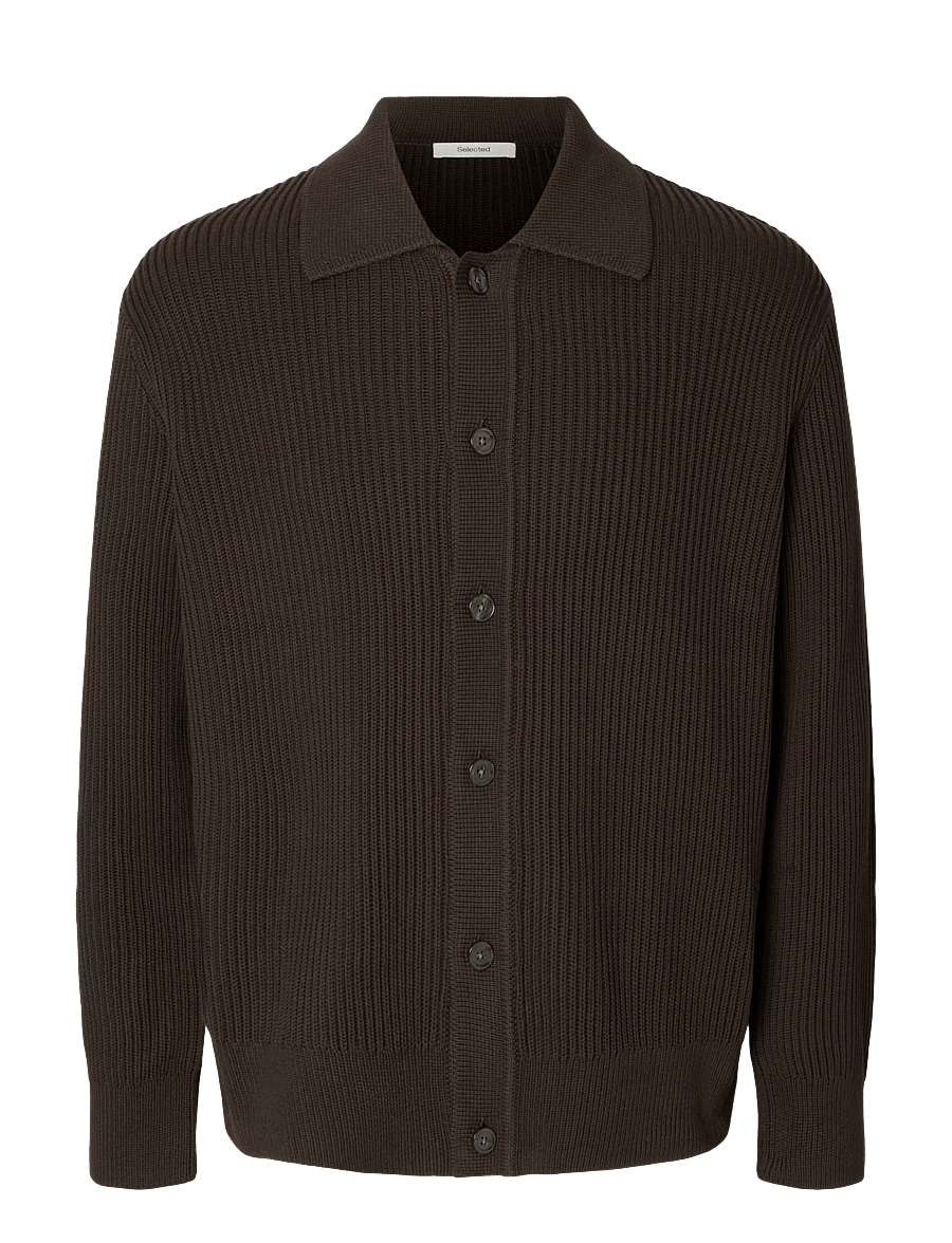 Selected - SLMDRY LS RIB POLO CARDIGAN - strickjacken - delicioso - 1