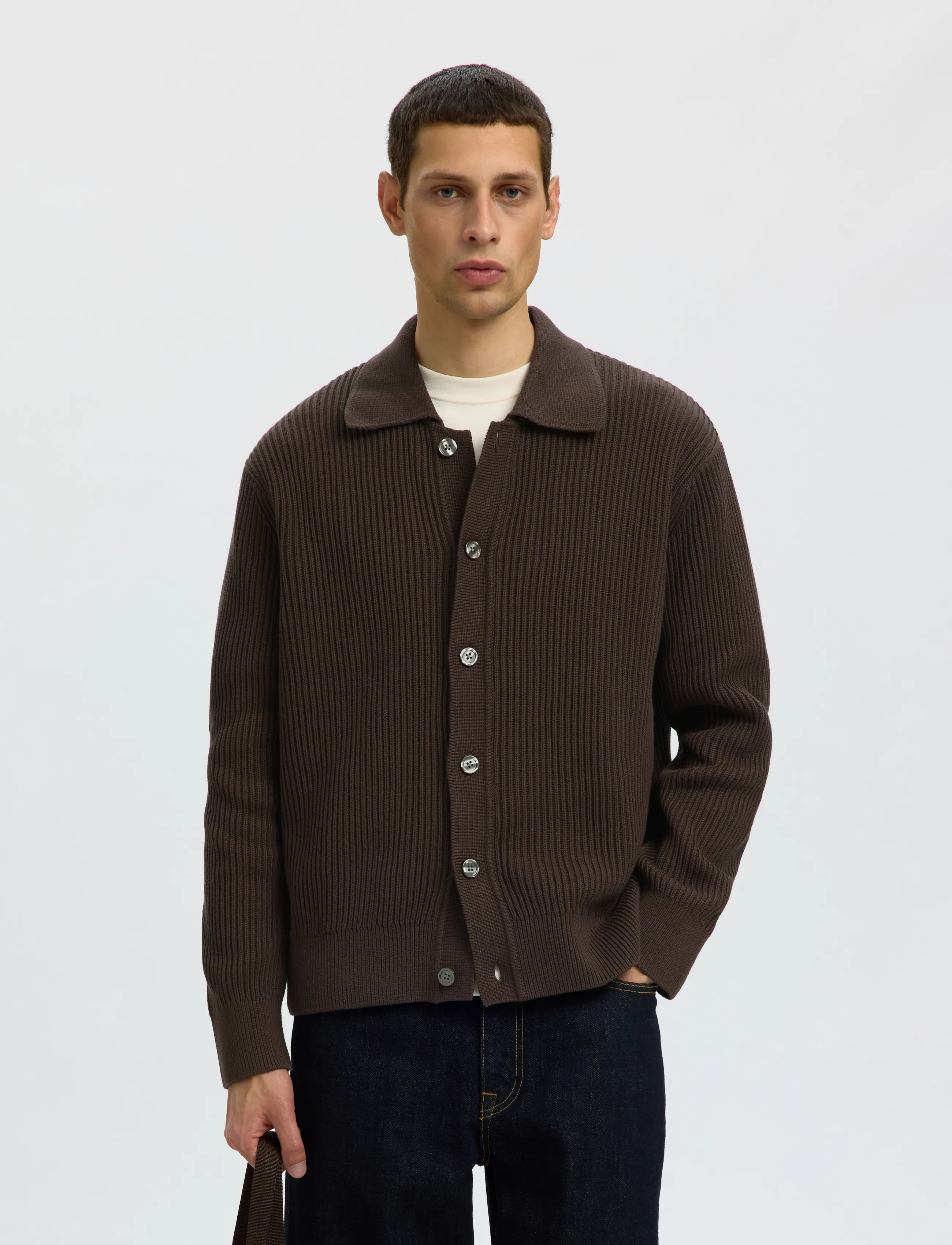 Selected SLMDRY LS RIB POLO CARDIGAN - Nach Stil kaufen - DELICIOSO / brown