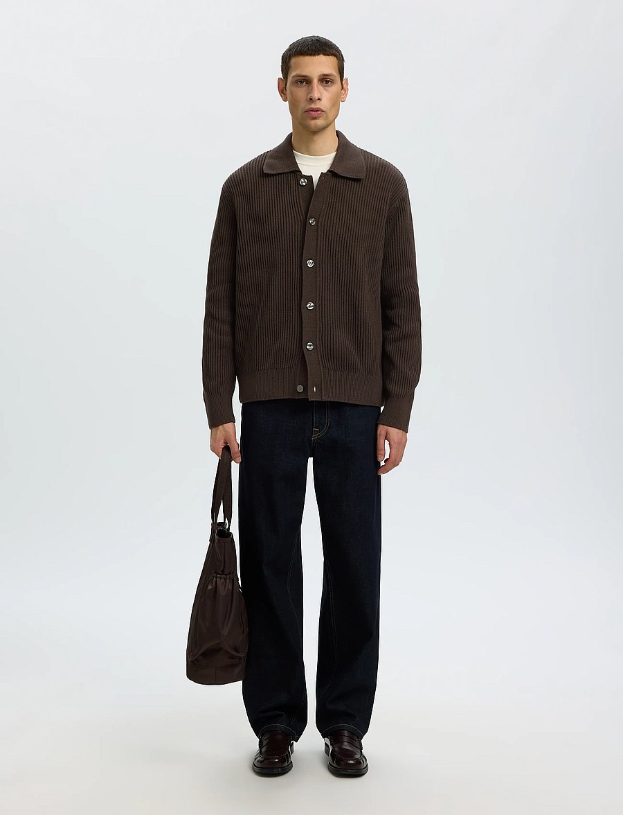 Selected - SLMDRY LS RIB POLO CARDIGAN - strickjacken - delicioso - 3