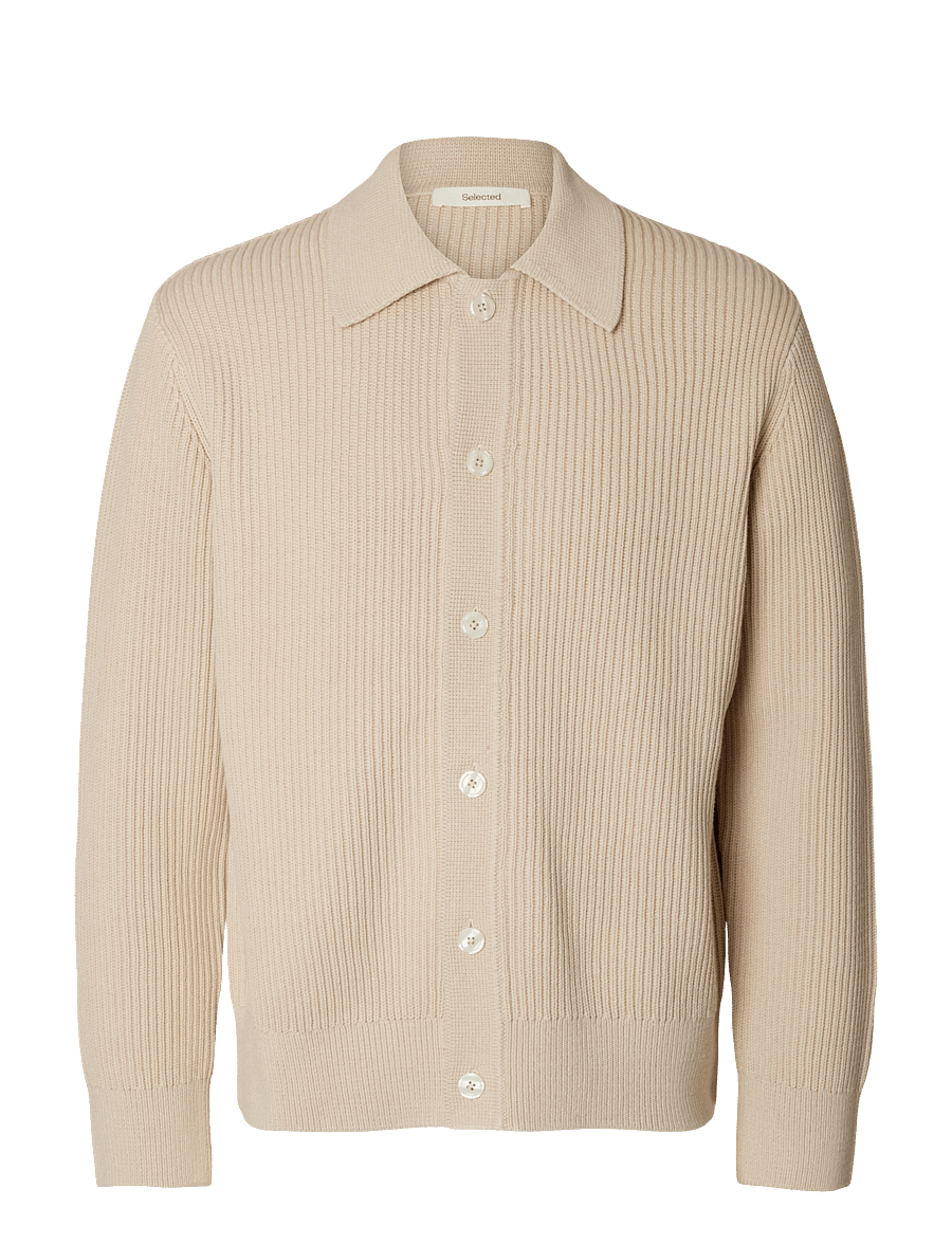Selected - SLMDRY LS RIB POLO CARDIGAN - strickjacken - oatmeal - 0