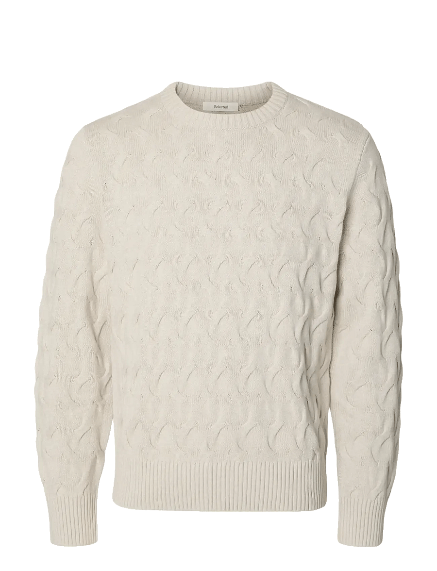 Selected - SLMCARLOS LS CABLE CREW NECK NOOS - rundhals - silver birch - 1
