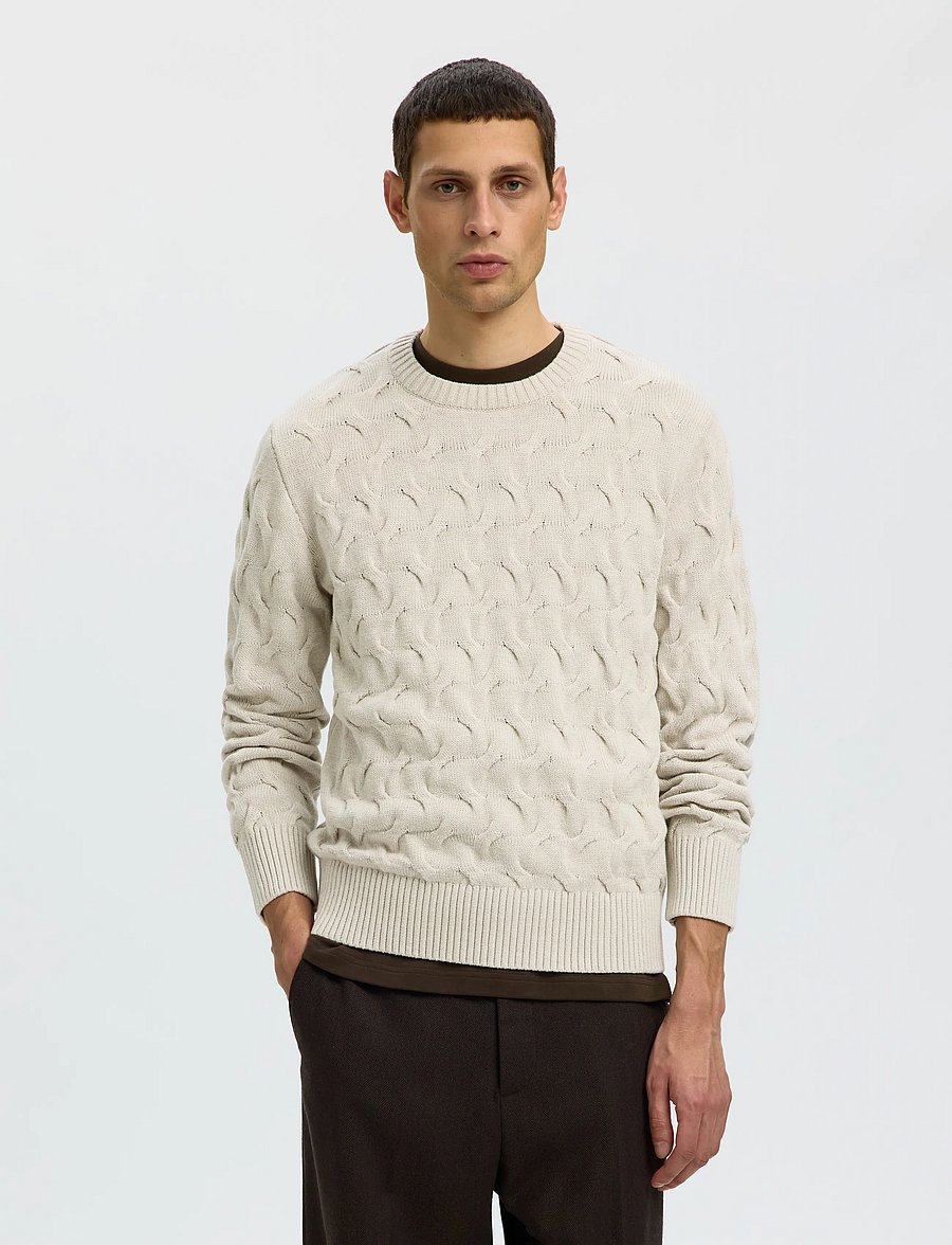 Selected - SLMCARLOS LS CABLE CREW NECK NOOS - rundhals - silver birch - 0