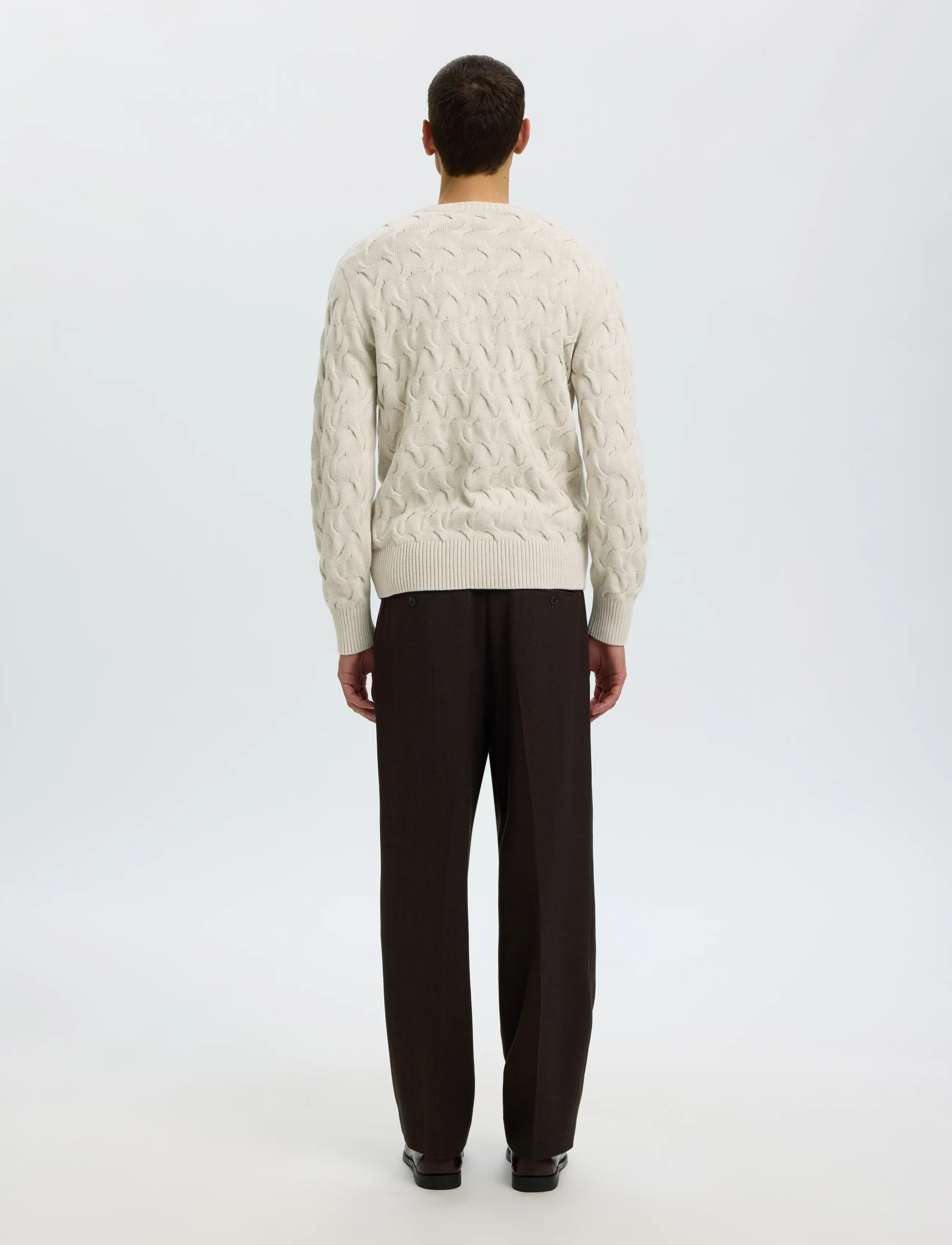 Selected - SLMCARLOS LS CABLE CREW NECK NOOS - silver birch - 2