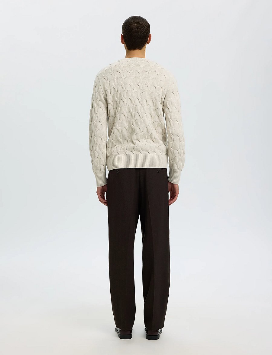 Selected - SLMCARLOS LS CABLE CREW NECK NOOS - rundhals - silver birch - 2
