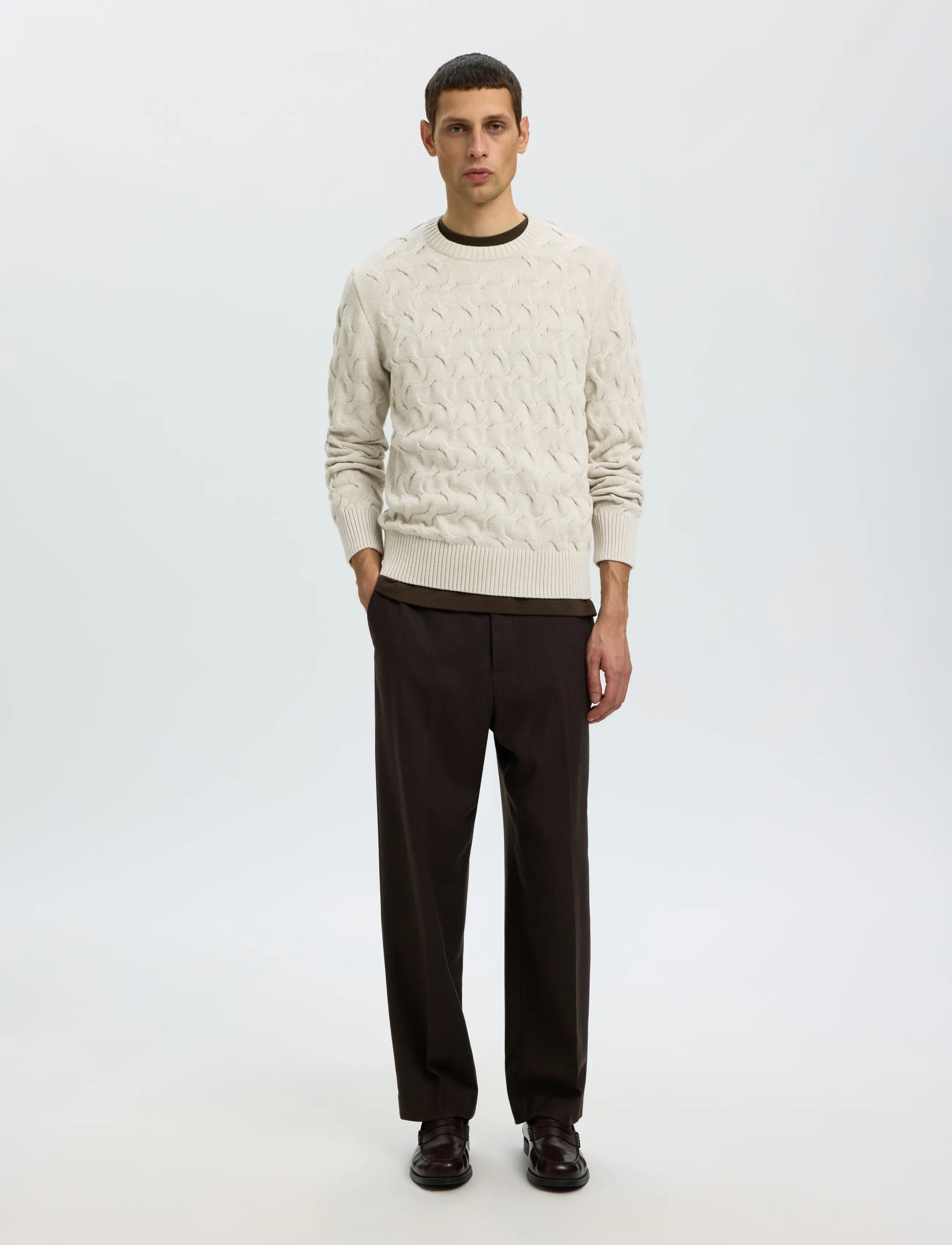 Selected - SLMCARLOS LS CABLE CREW NECK NOOS - silver birch - 3