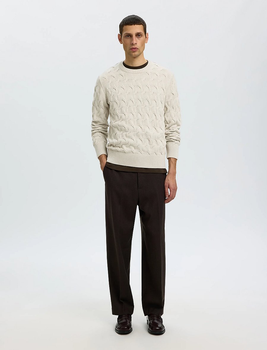 Selected - SLMCARLOS LS CABLE CREW NECK NOOS - rundhals - silver birch - 3
