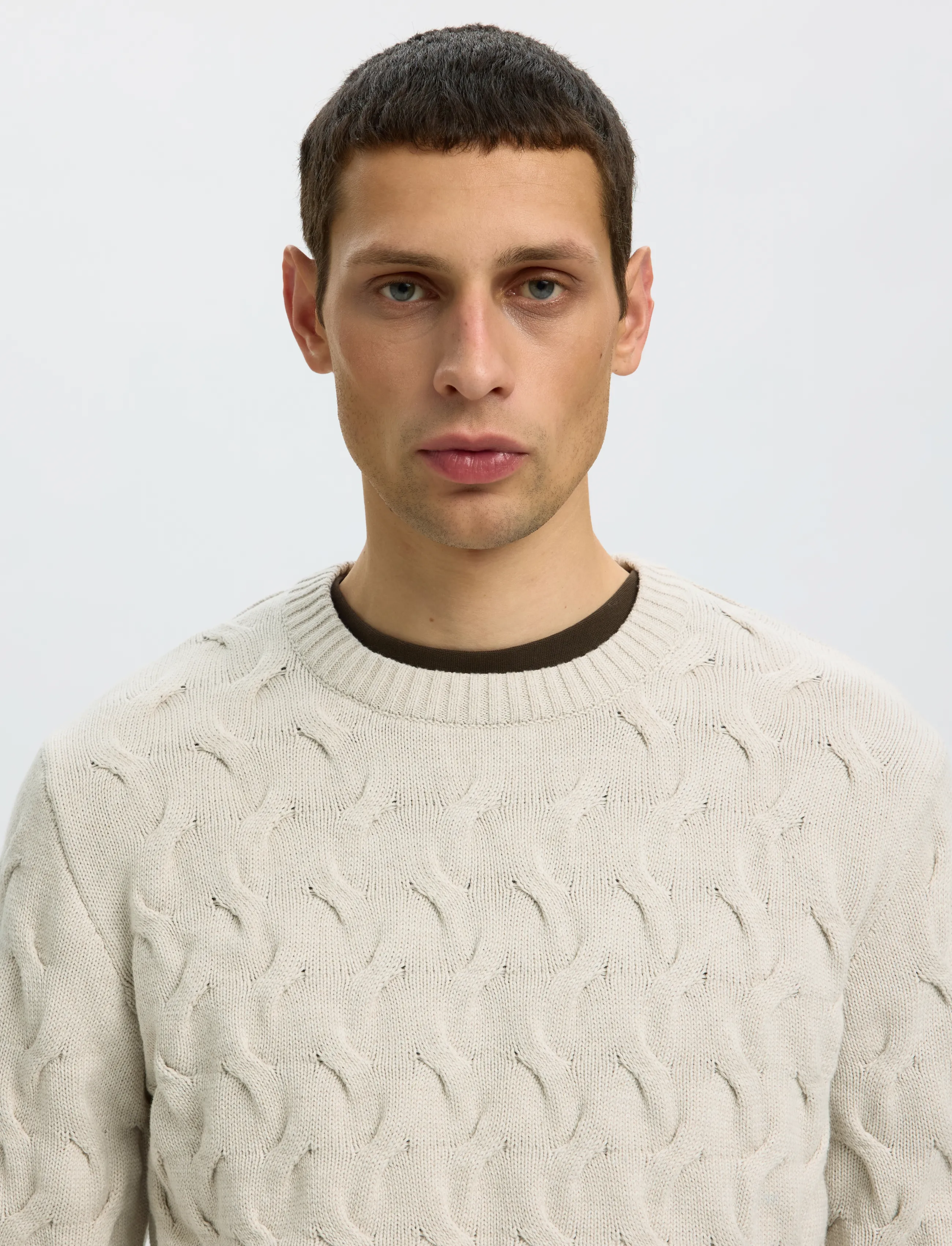 Selected - SLMCARLOS LS CABLE CREW NECK NOOS - silver birch - 4