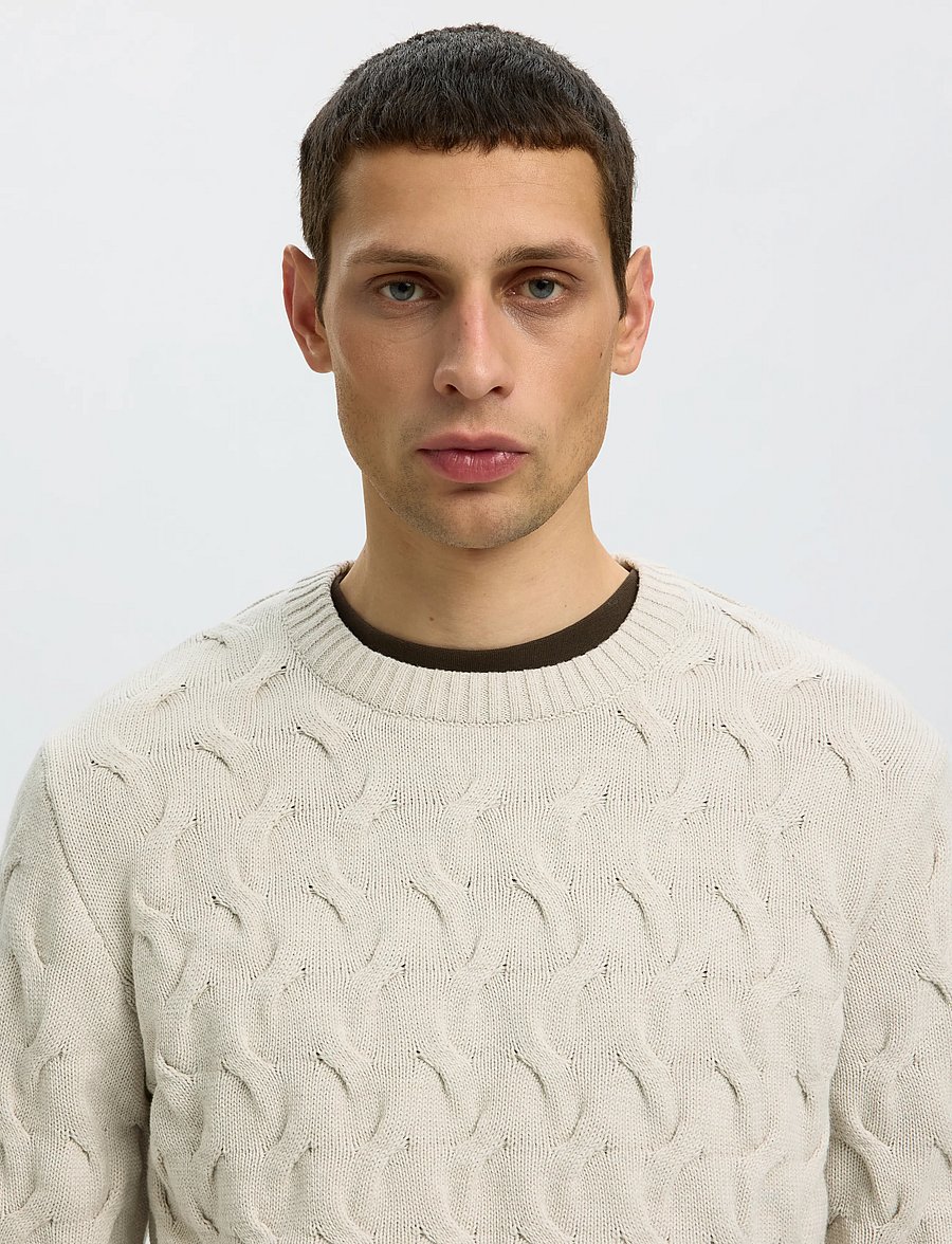 Selected - SLMCARLOS LS CABLE CREW NECK NOOS - rundhals - silver birch - 4