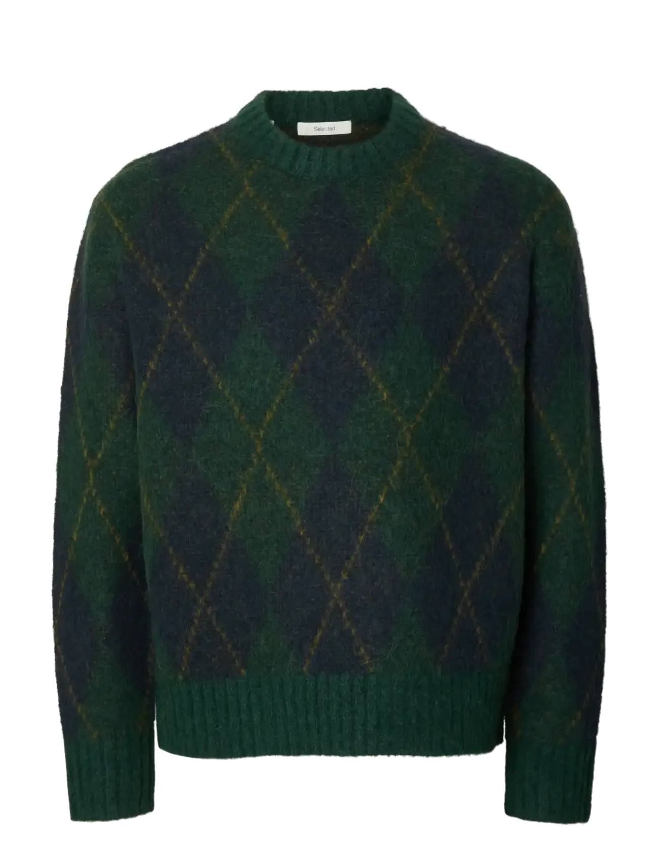 Selected SLMRAI LS KNIT ARGYLE CREW NECK - Riided - PINE GROVE / green