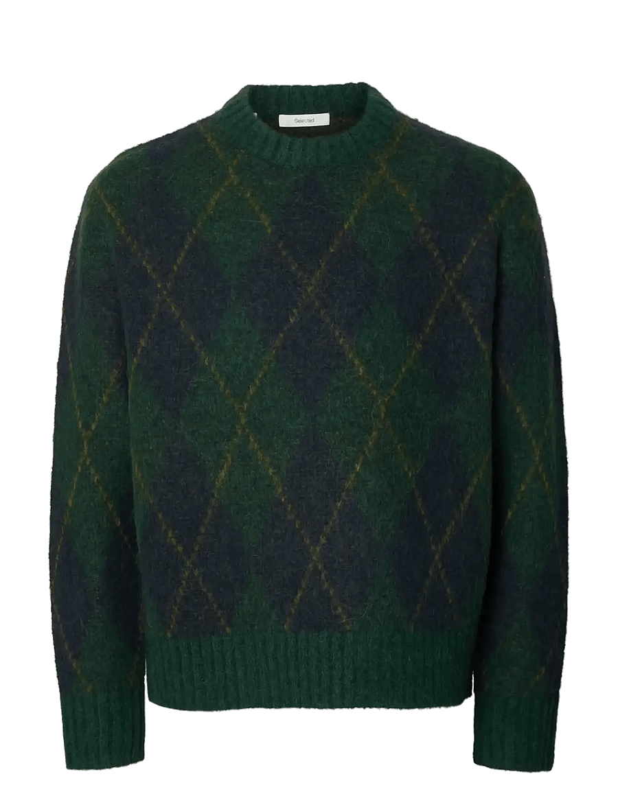 Selected - SLMRAI LS KNIT ARGYLE CREW NECK - osta olukorra järgi - pine grove - 1