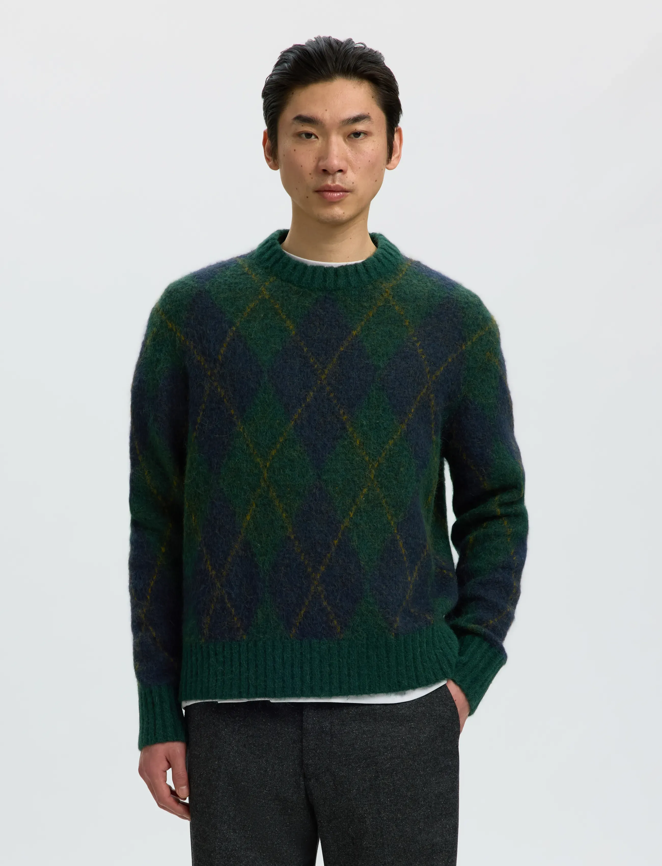 Selected - SLMRAI LS KNIT ARGYLE CREW NECK - osta olukorra järgi - pine grove - 0