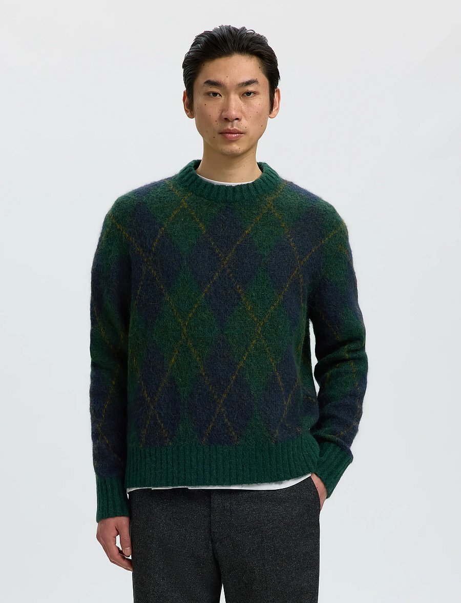 Selected - SLMRAI LS KNIT ARGYLE CREW NECK - osta olukorra järgi - pine grove - 0