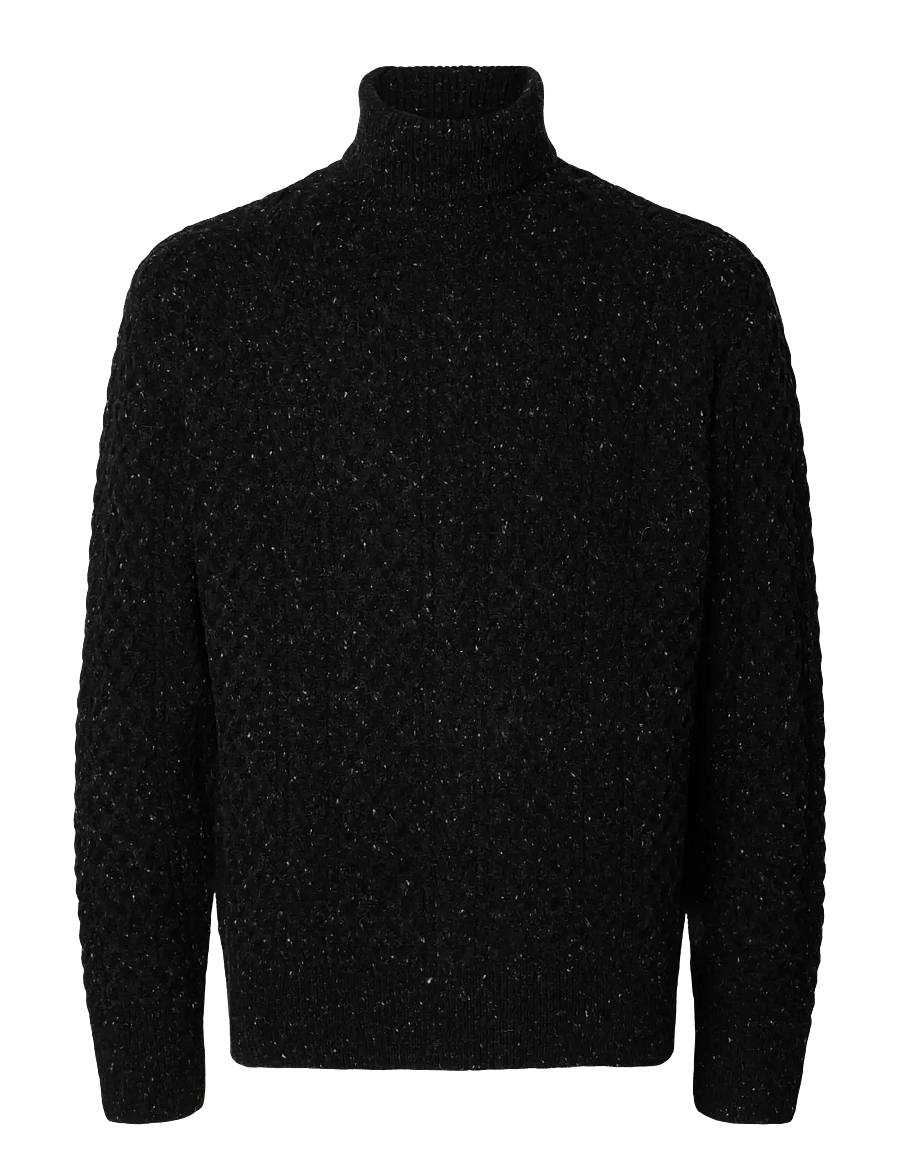 Selected - SLMLAND LS KNIT CABLE ROLL NECK - rollkragenpullover - black - 1