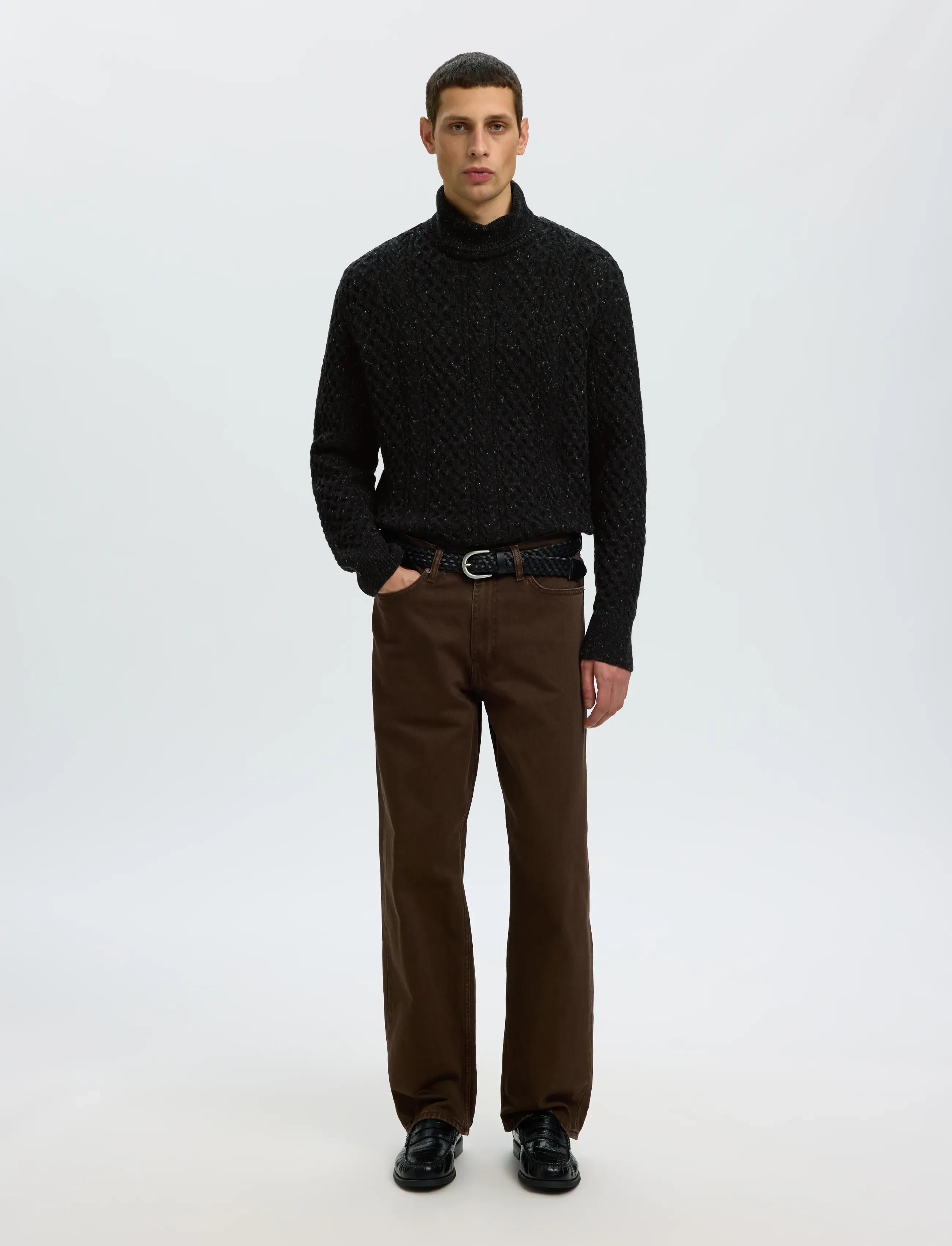 Selected - SLMLAND LS KNIT CABLE ROLL NECK - rollkragenpullover - black - 3