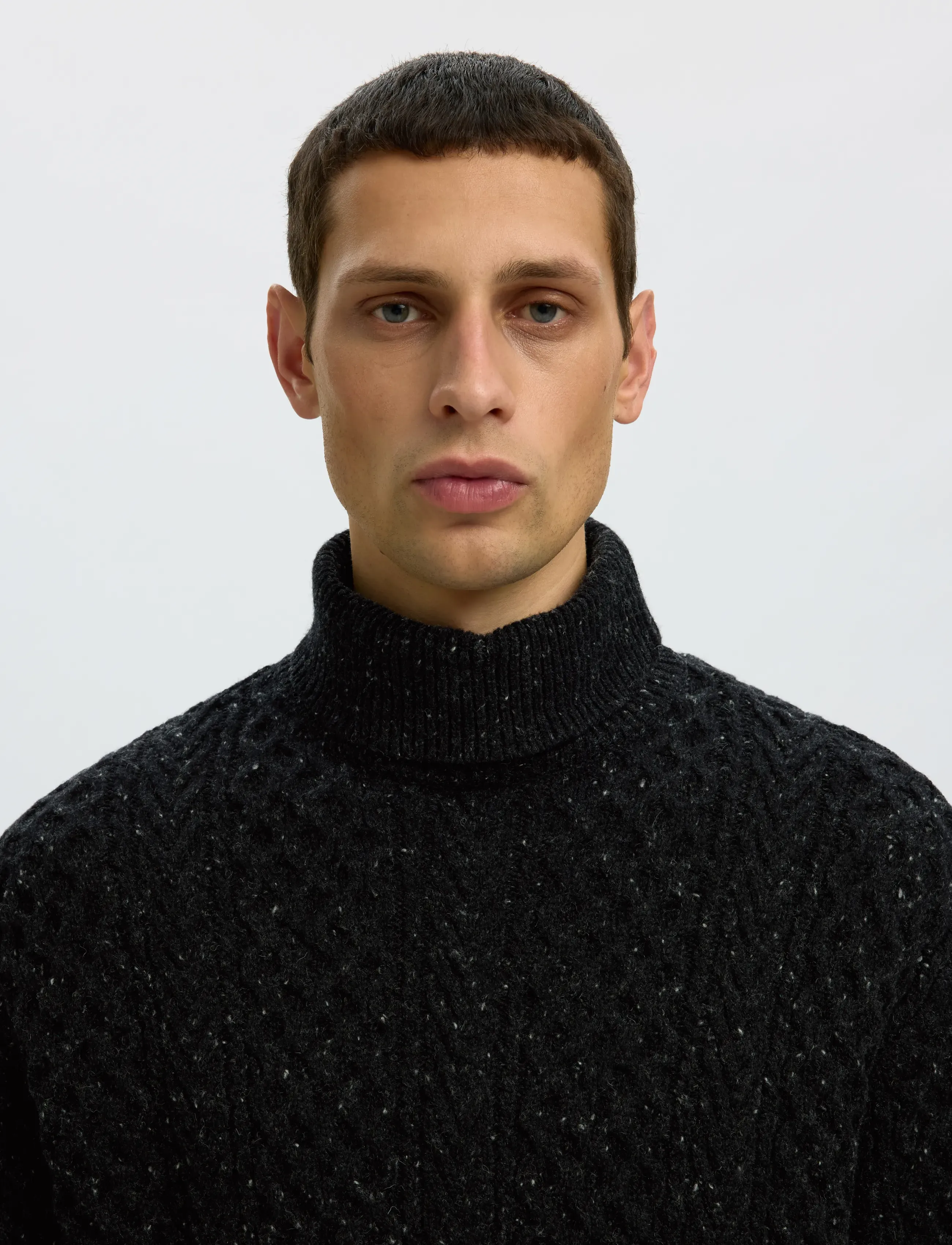 Selected - SLMLAND LS KNIT CABLE ROLL NECK - rollkragenpullover - black - 4