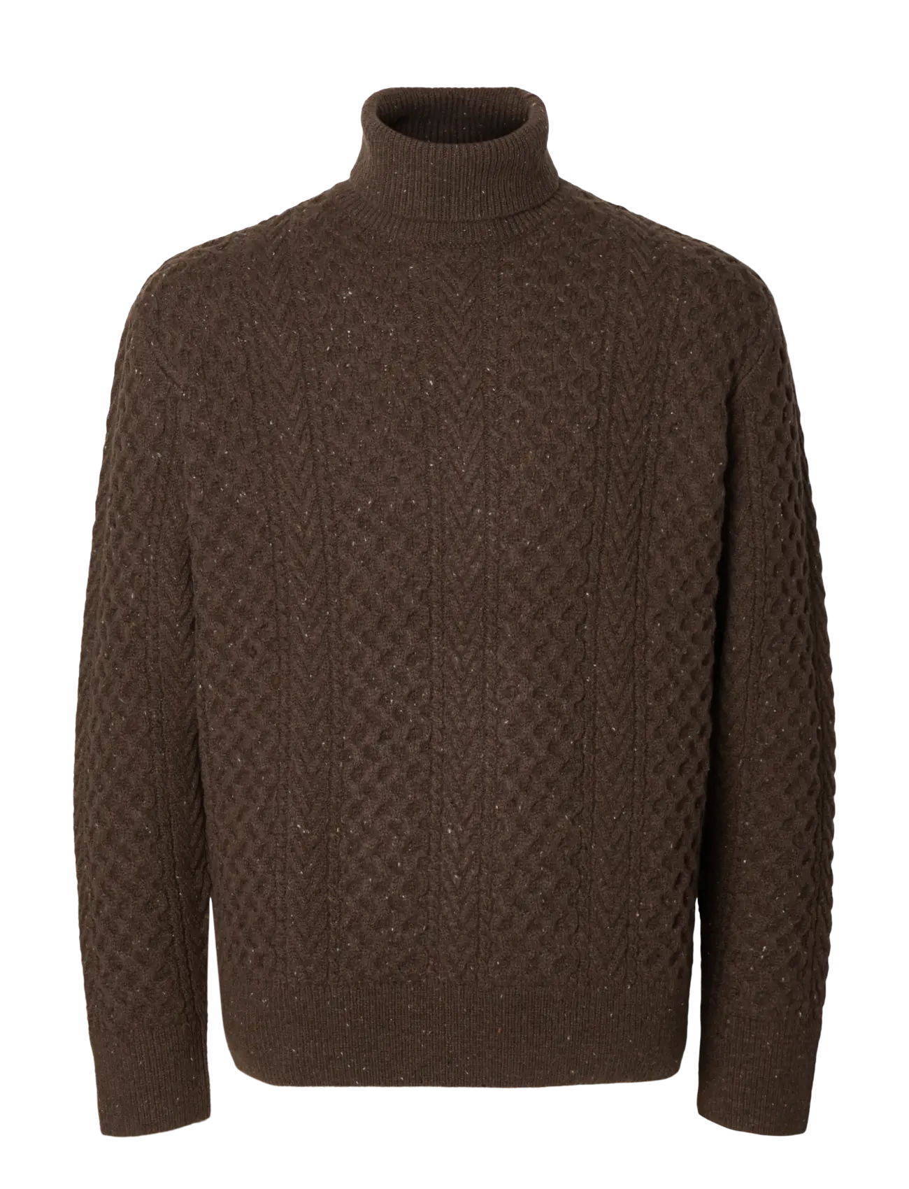 Selected SLMLAND LS KNIT CABLE ROLL NECK - Selected - DELICIOSO / brown