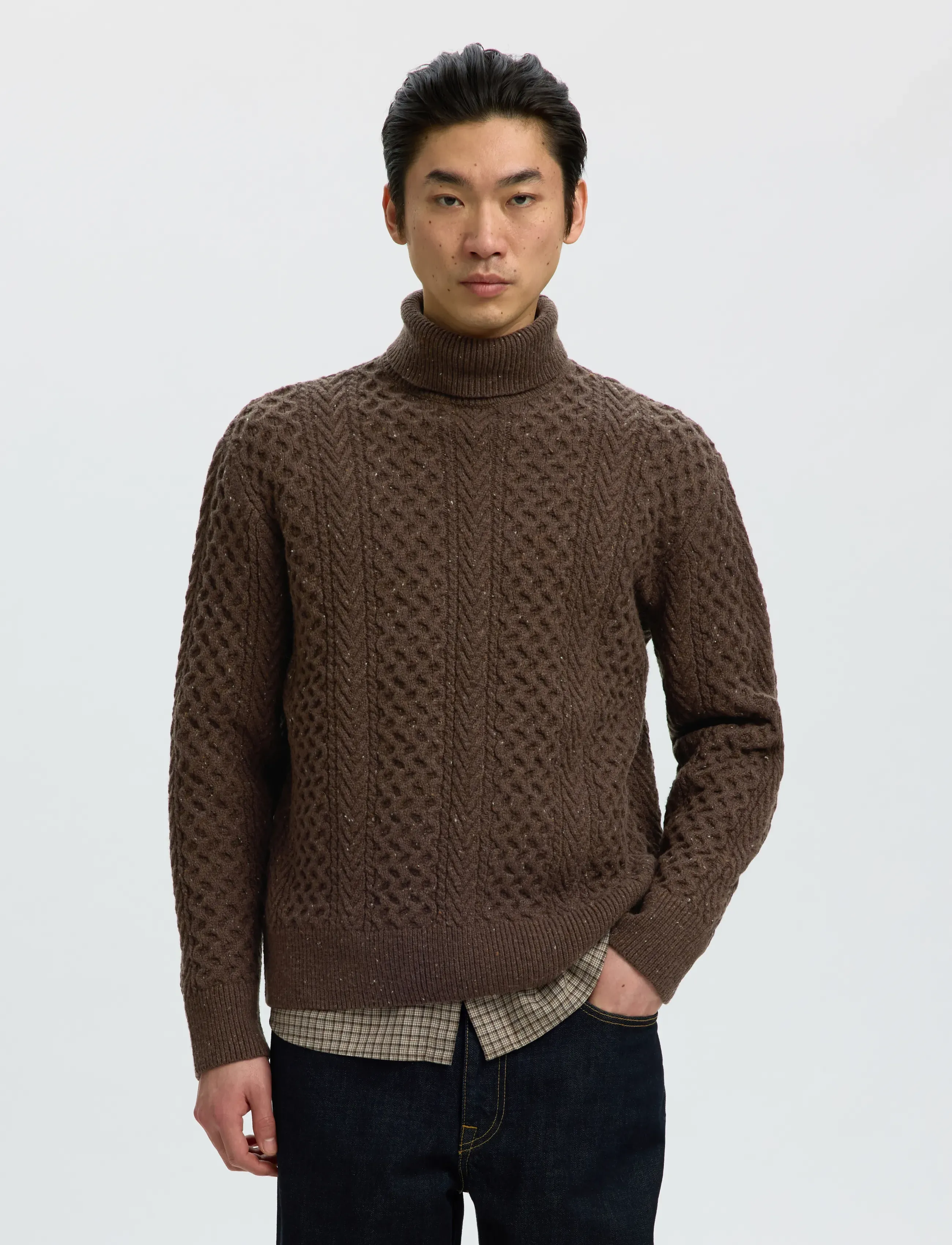 Selected - SLMLAND LS KNIT CABLE ROLL NECK - rollkragenpullover - delicioso - 0