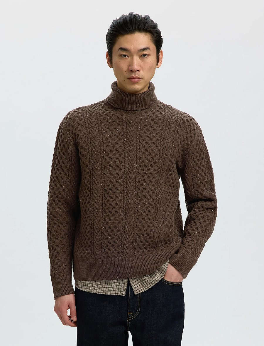 Selected - SLMLAND LS KNIT CABLE ROLL NECK - rollkragenpullover - delicioso - 0