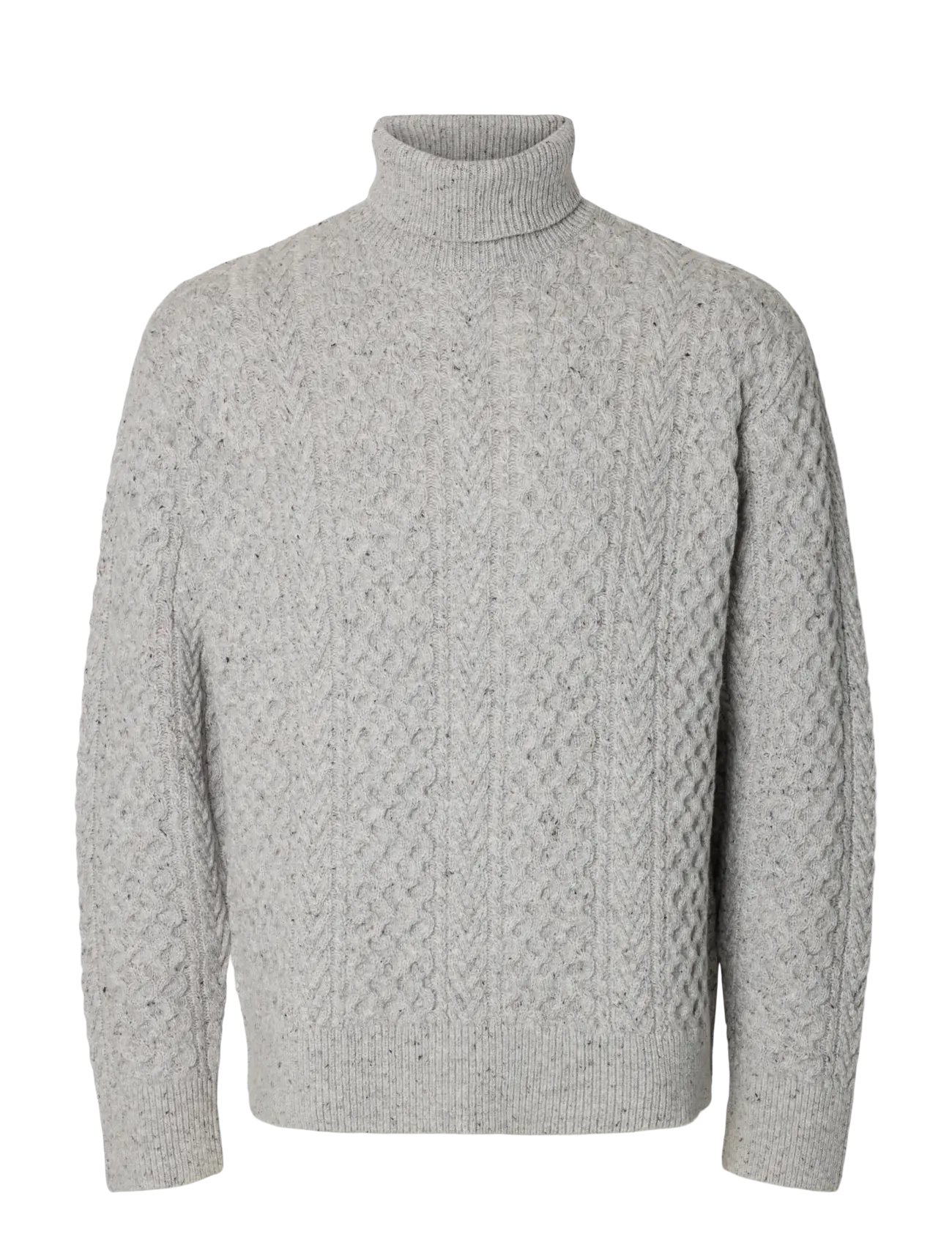 Selected SLMLAND LS KNIT CABLE ROLL NECK - Selected - LIGHT GREY MELANGE / grey