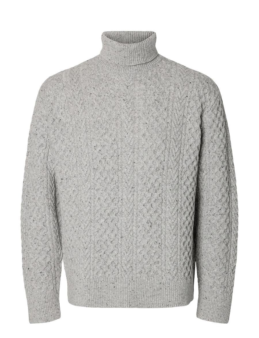Selected - SLMLAND LS KNIT CABLE ROLL NECK - rollkragenpullover - light grey melange - 1