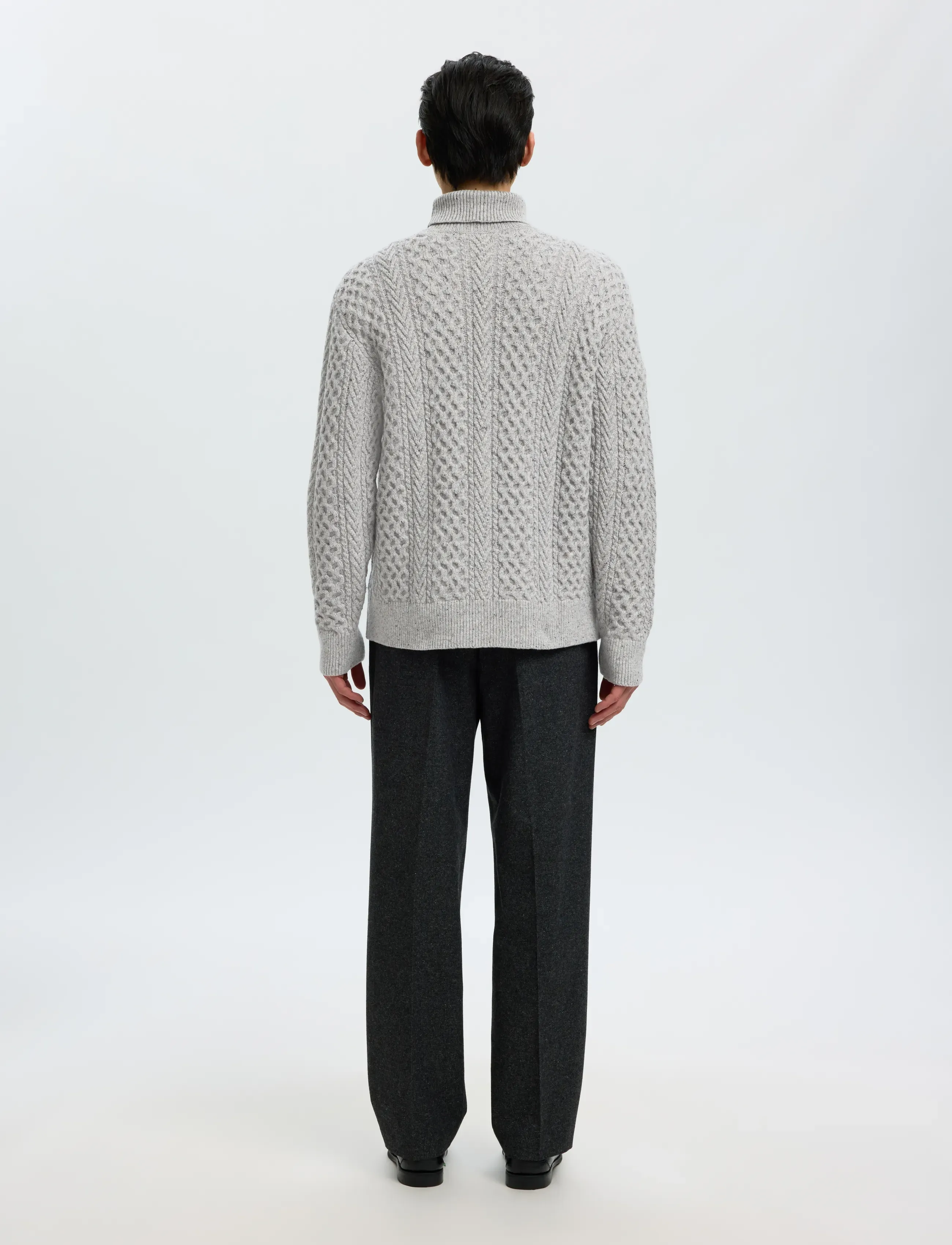 Selected - SLMLAND LS KNIT CABLE ROLL NECK - rollkragenpullover - light grey melange - 2