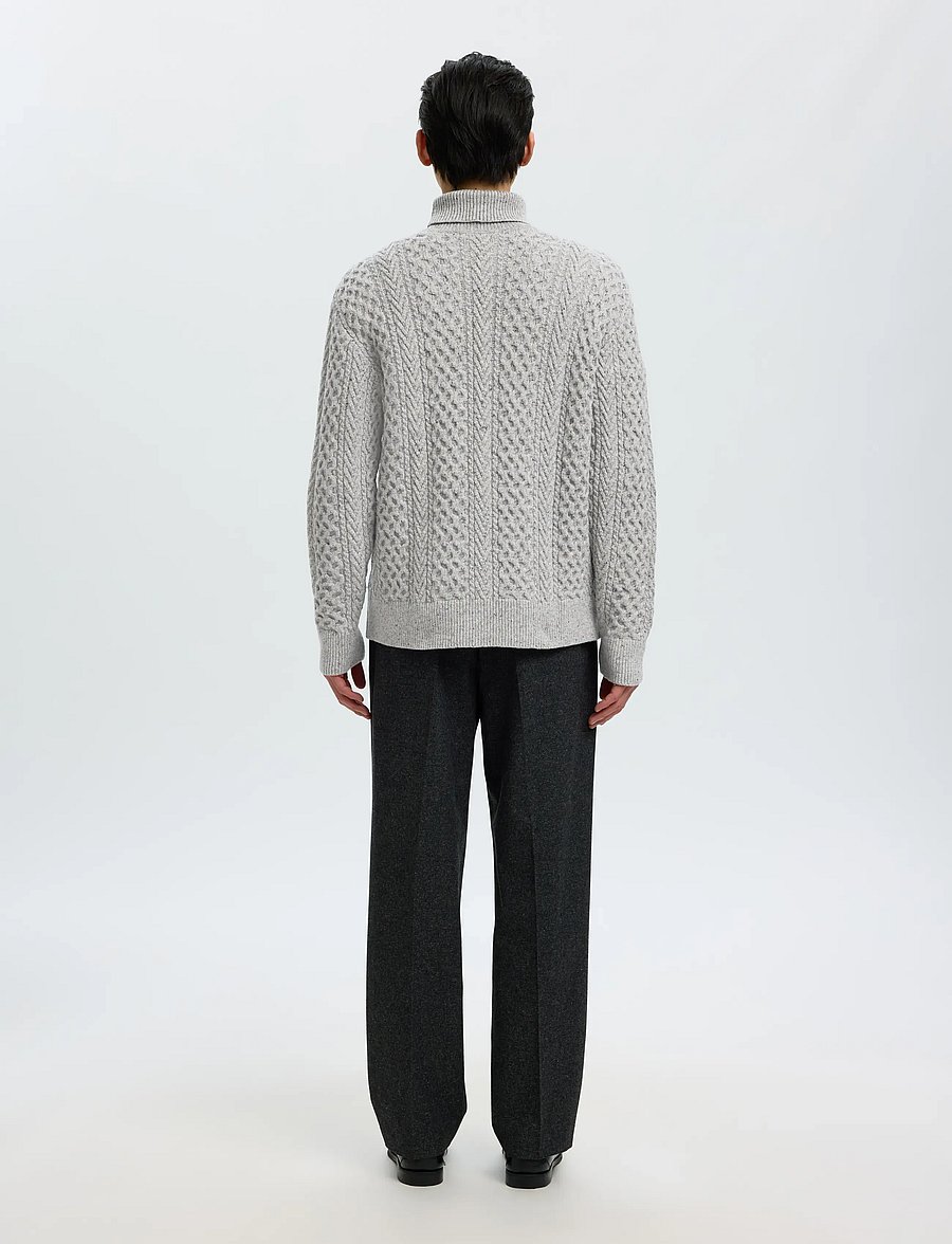 Selected - SLMLAND LS KNIT CABLE ROLL NECK - rollkragenpullover - light grey melange - 2