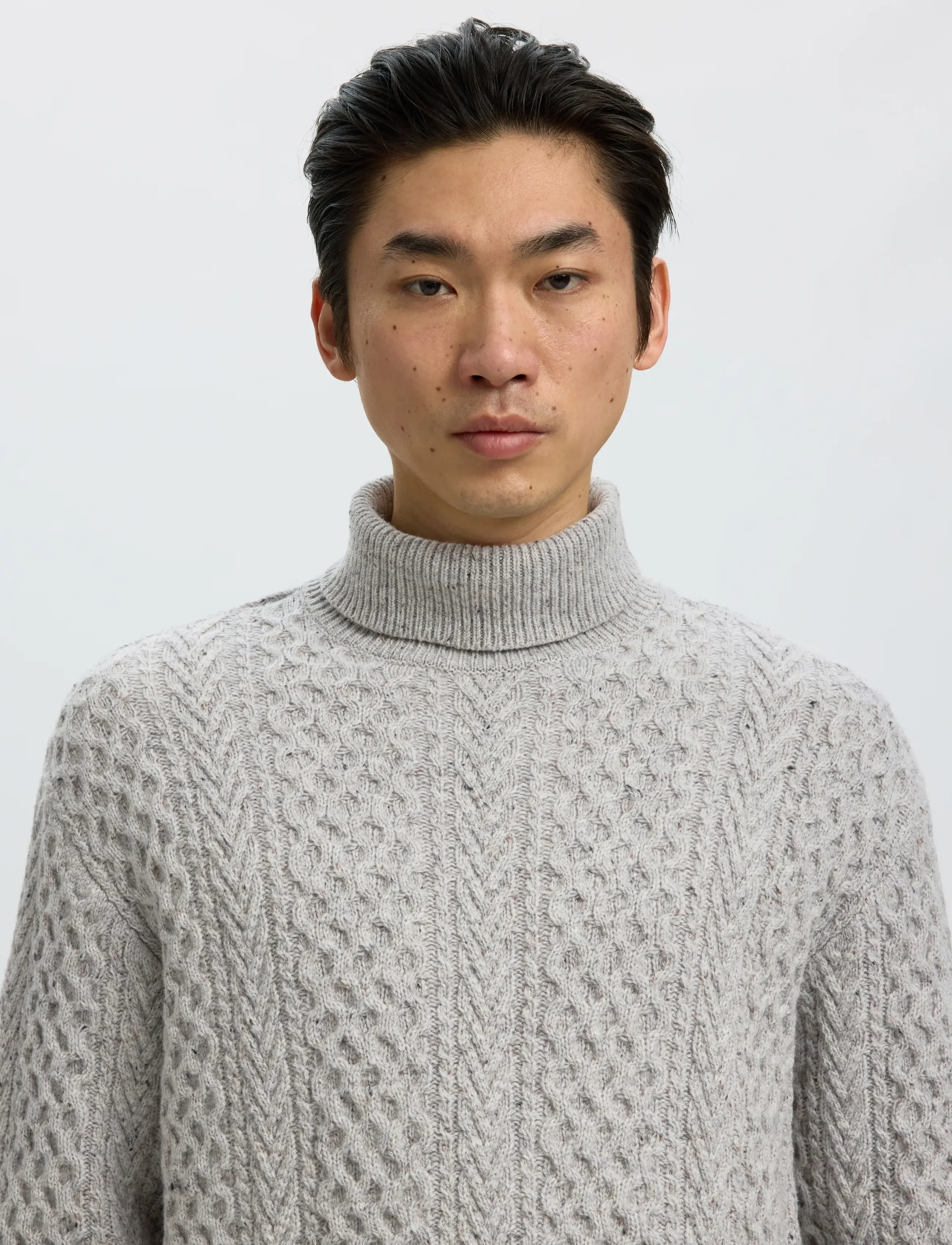 Selected - SLMLAND LS KNIT CABLE ROLL NECK - rollkragenpullover - light grey melange - 4