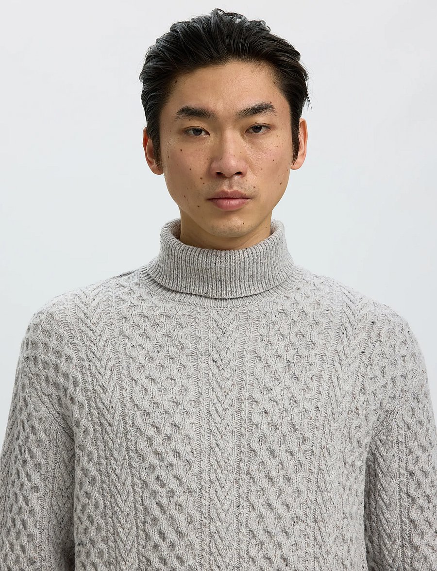 Selected - SLMLAND LS KNIT CABLE ROLL NECK - rollkragenpullover - light grey melange - 4