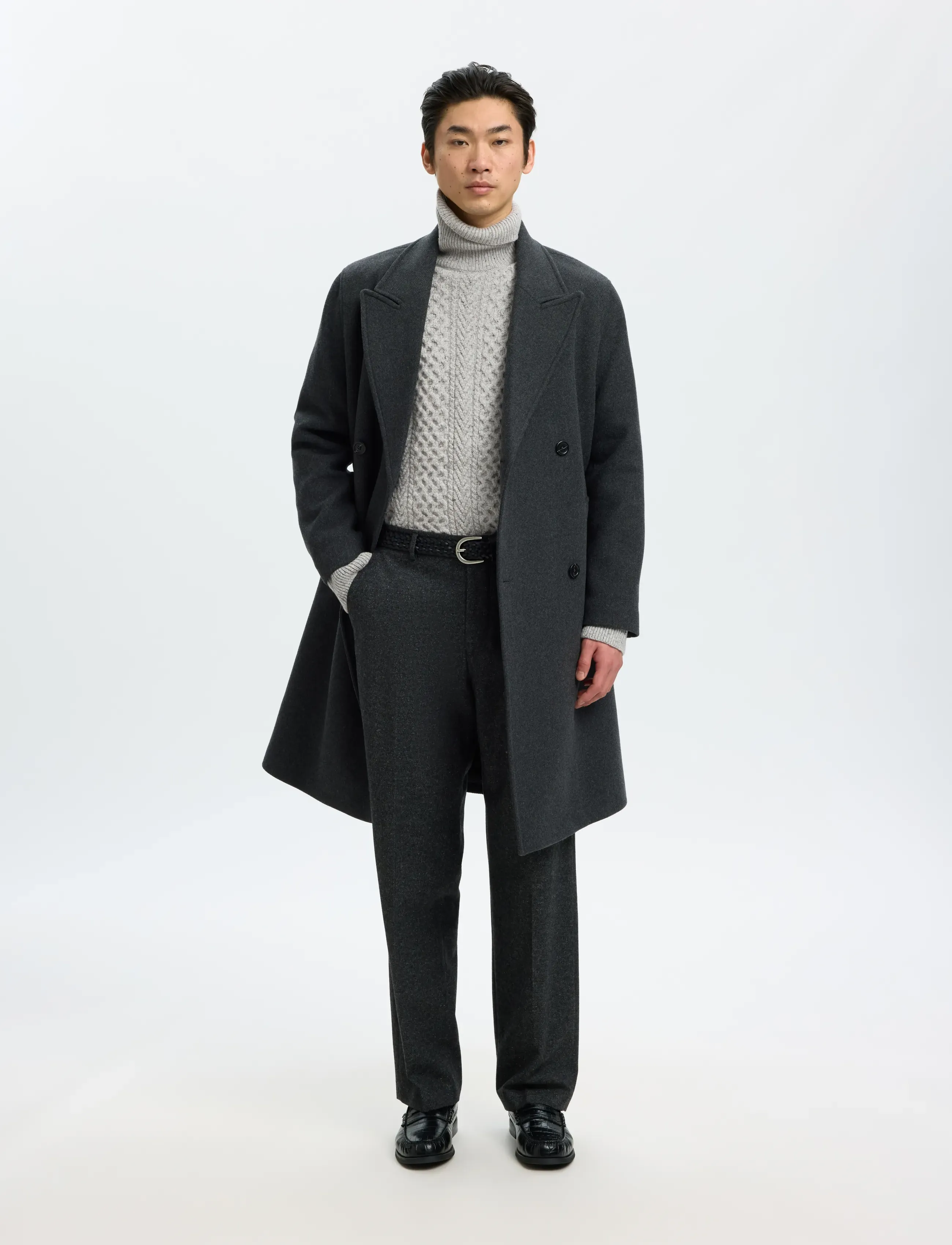 Selected - SLMLAND LS KNIT CABLE ROLL NECK - rollkragenpullover - light grey melange - 5