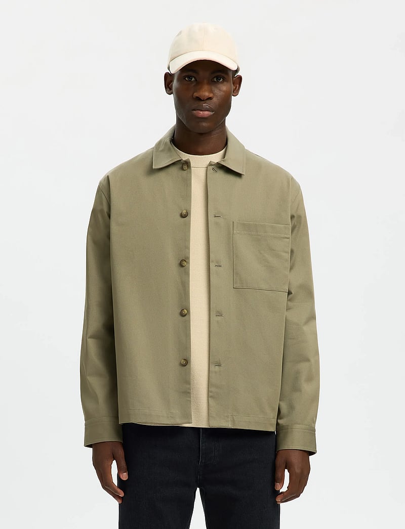 Selected - SLHTATE HEAVY TWILL OVERSHIRT LS - vårjackor - vetiver - 0