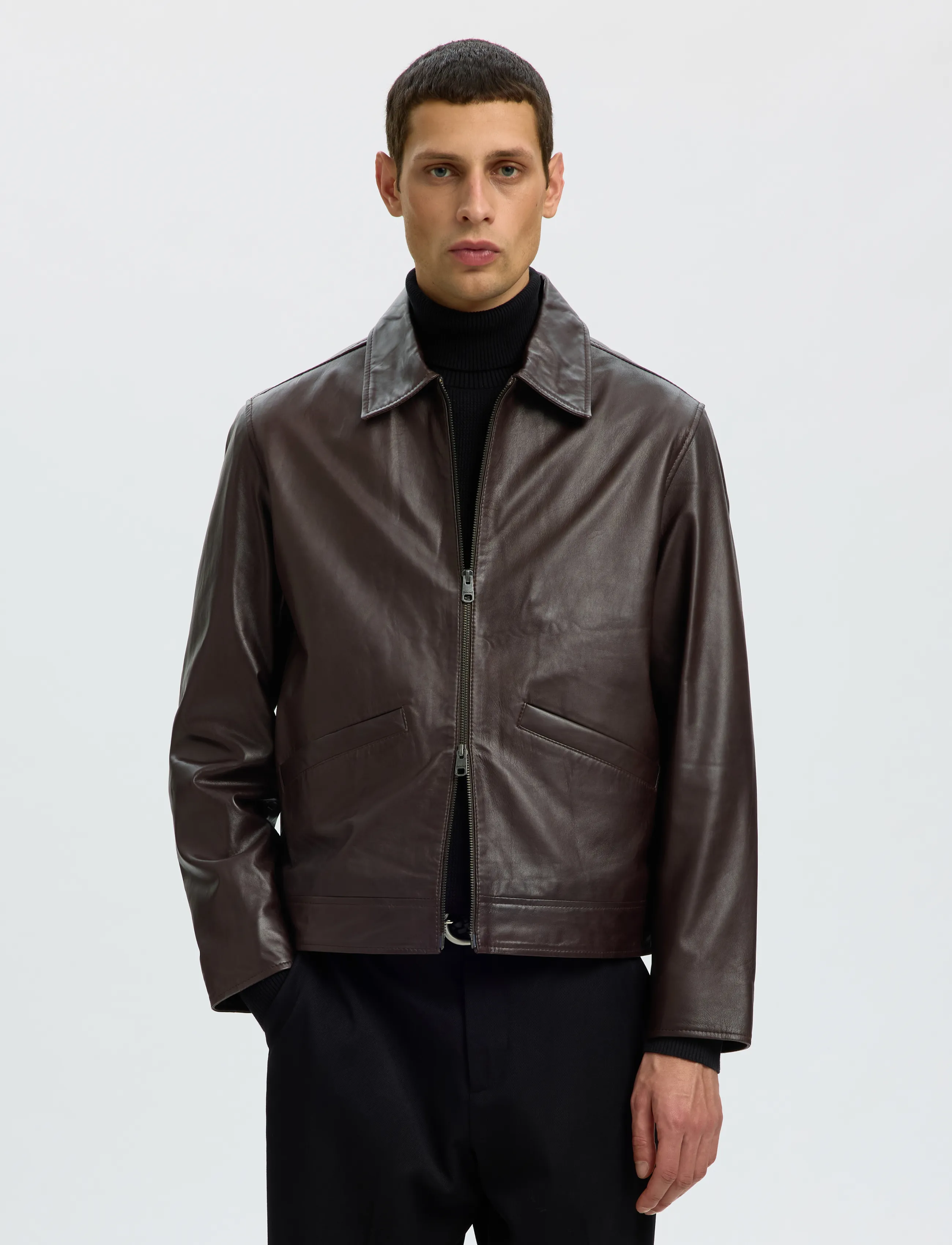 Selected SLMSCOTT LEATHER JKT - Selected - DEMITASSE / brown