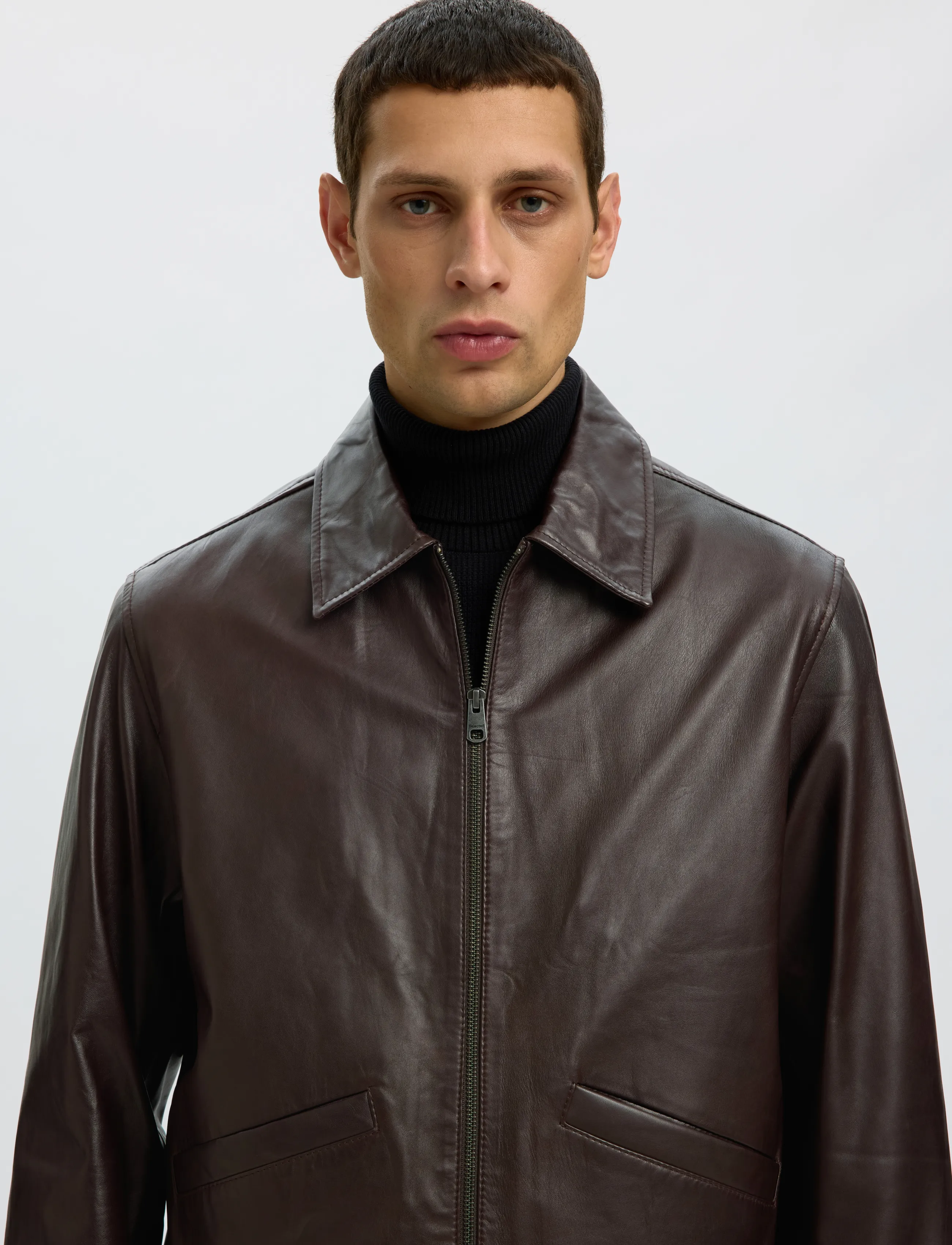 Selected - SLMSCOTT LEATHER JKT - demitasse - 3