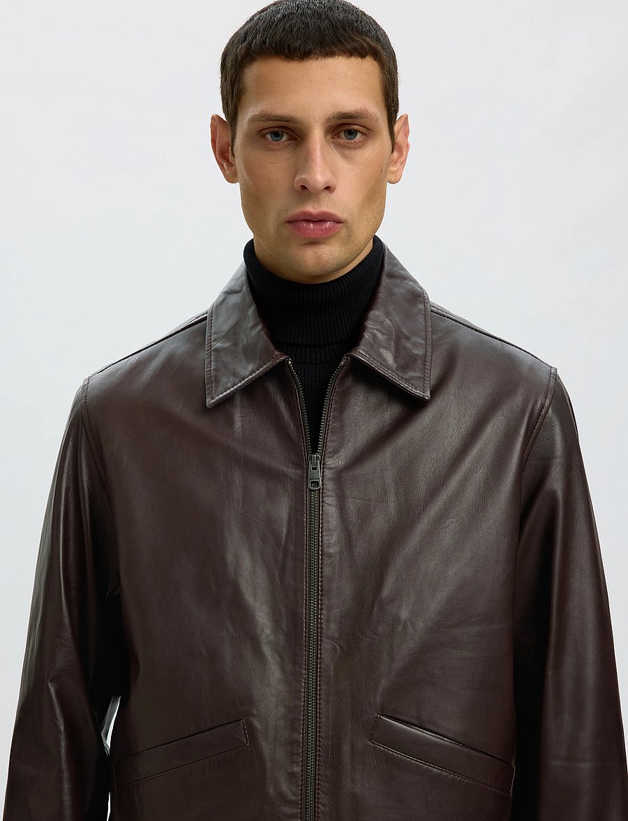 Selected - SLMSCOTT LEATHER JKT - demitasse - 3
