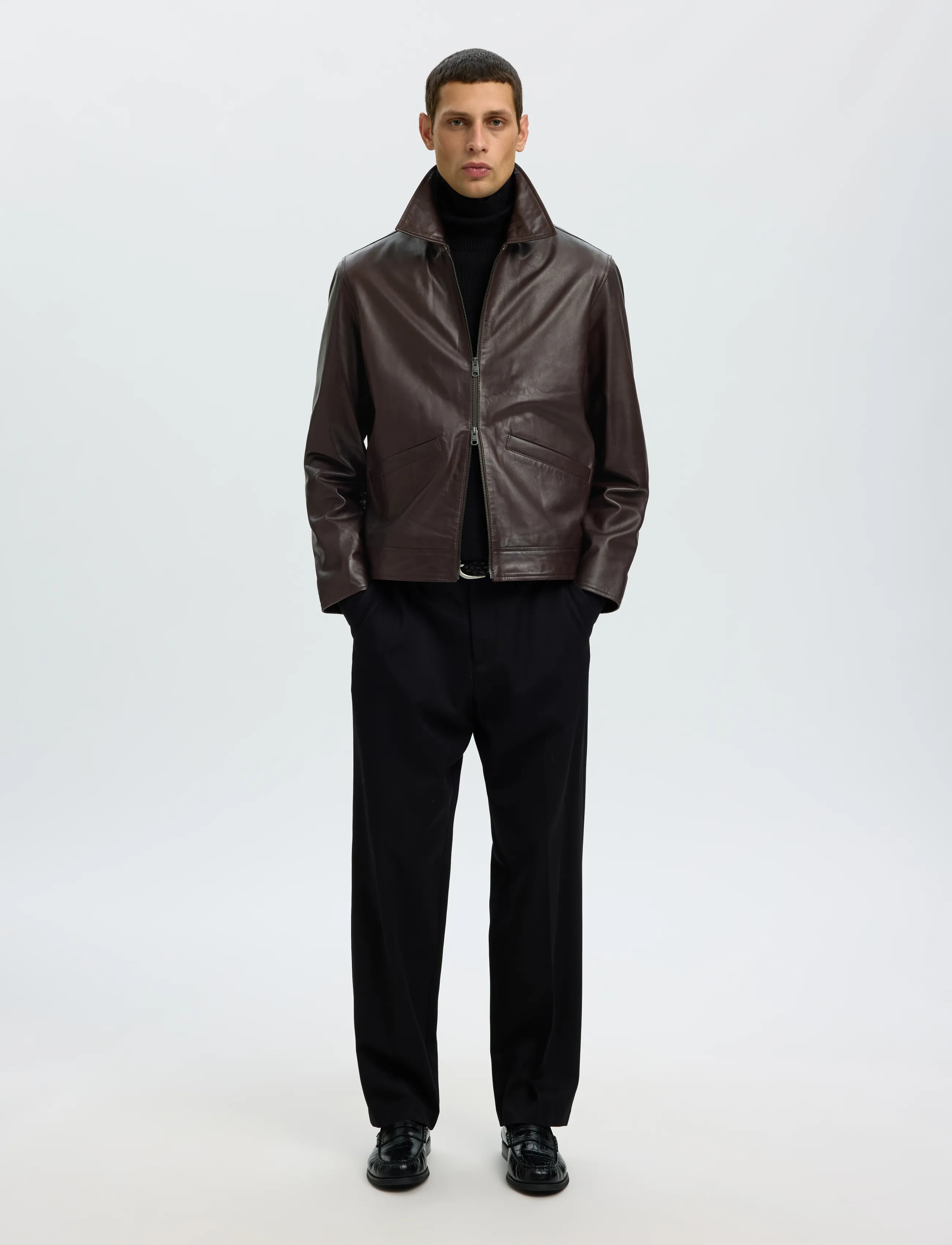 Selected - SLMSCOTT LEATHER JKT - demitasse - 4