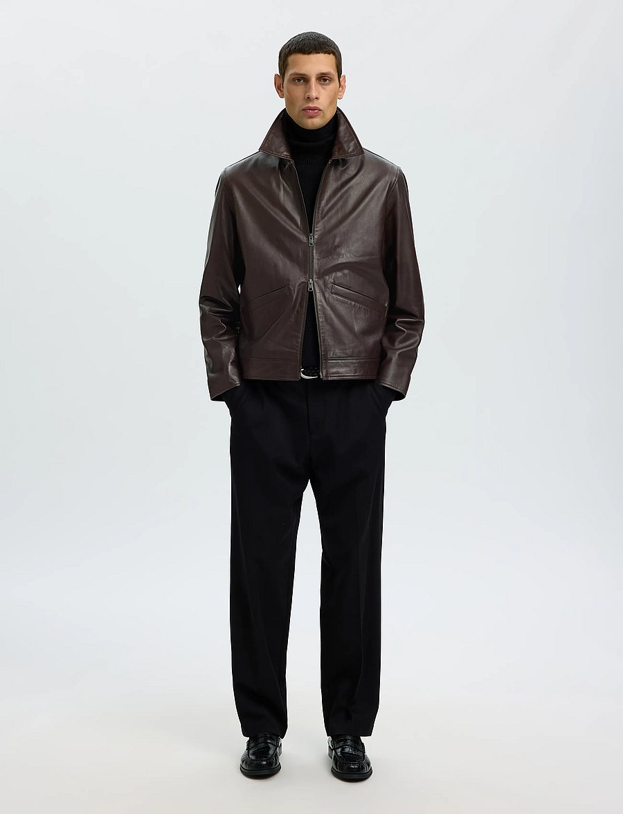 Selected - SLMSCOTT LEATHER JKT - demitasse - 4