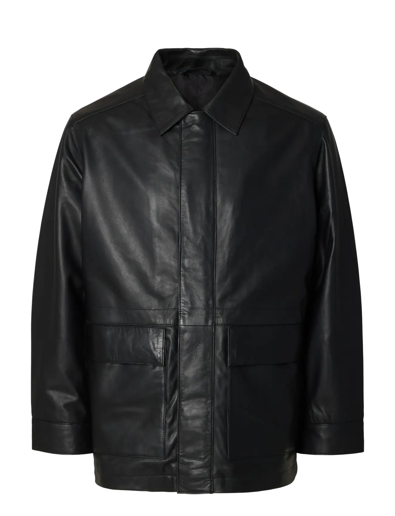 Selected SLMREDDING LEATHER JKT - Riided - BLACK / black