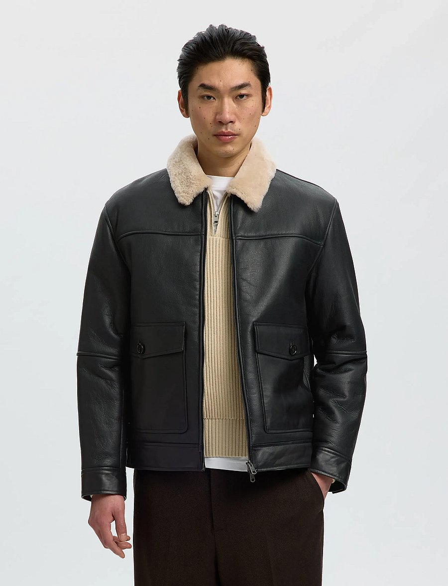 Selected - SLMOTIS SHEARLING JKT - herbstjacken - black - 0