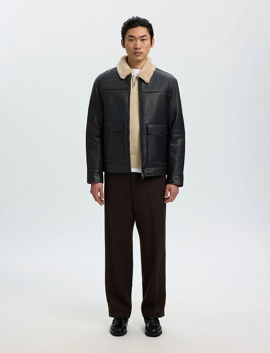 Selected - SLMOTIS SHEARLING JKT - herbstjacken - black - 3
